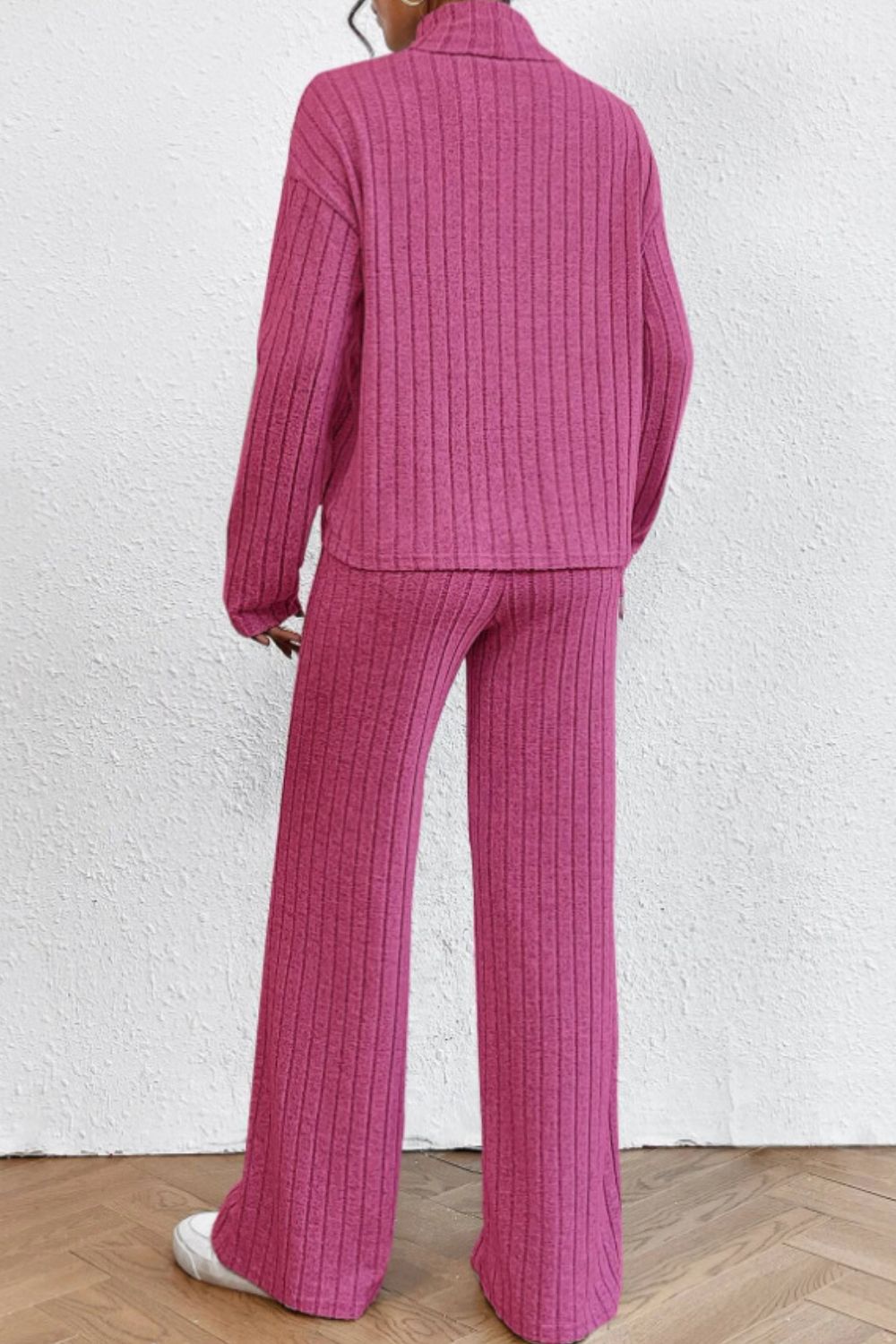 Mock Neck Dropped Shoulder Top and Pants Set - ViarousViarousViarous