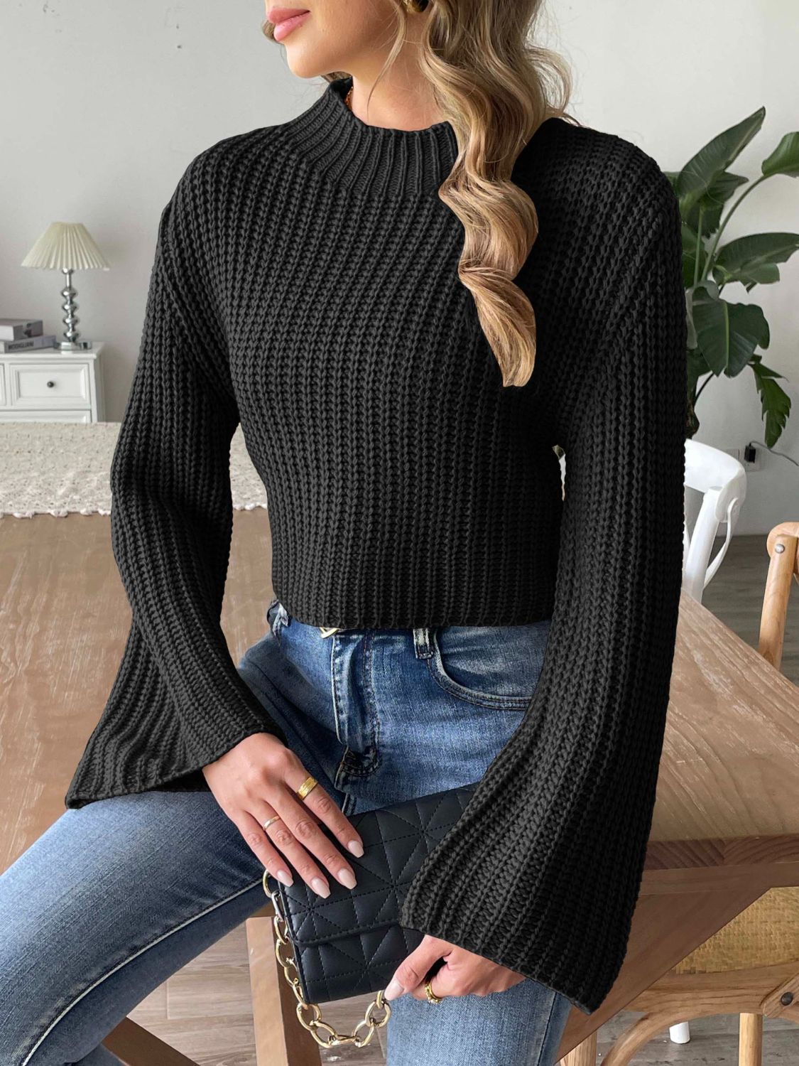 Mock Neck Long Sleeve Sweater - ViarousViarousViarous