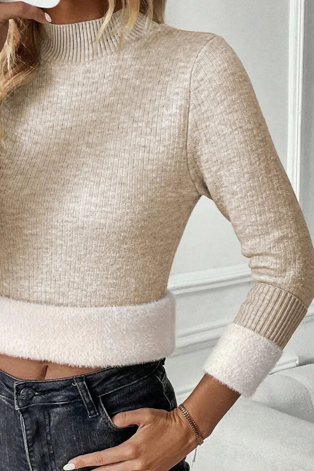 Mock Neck Long Sleeve Sweater - ViarousViarousViarous