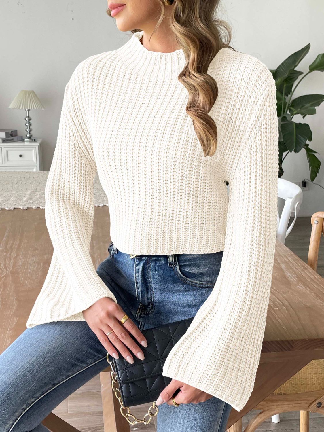 Mock Neck Long Sleeve Sweater - ViarousViarousViarous