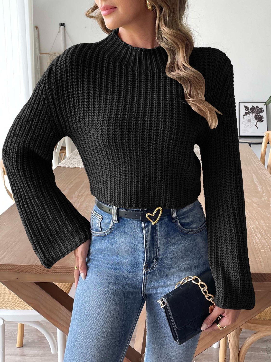 Mock Neck Long Sleeve Sweater - ViarousViarousViarous