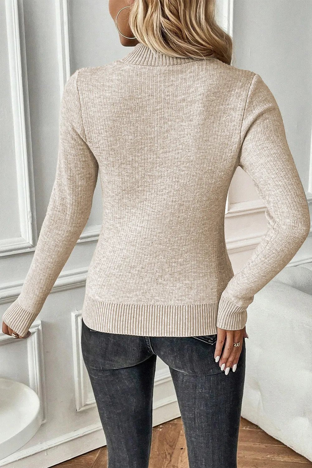 Mock Neck Long Sleeve Sweater - ViarousViarousViarous