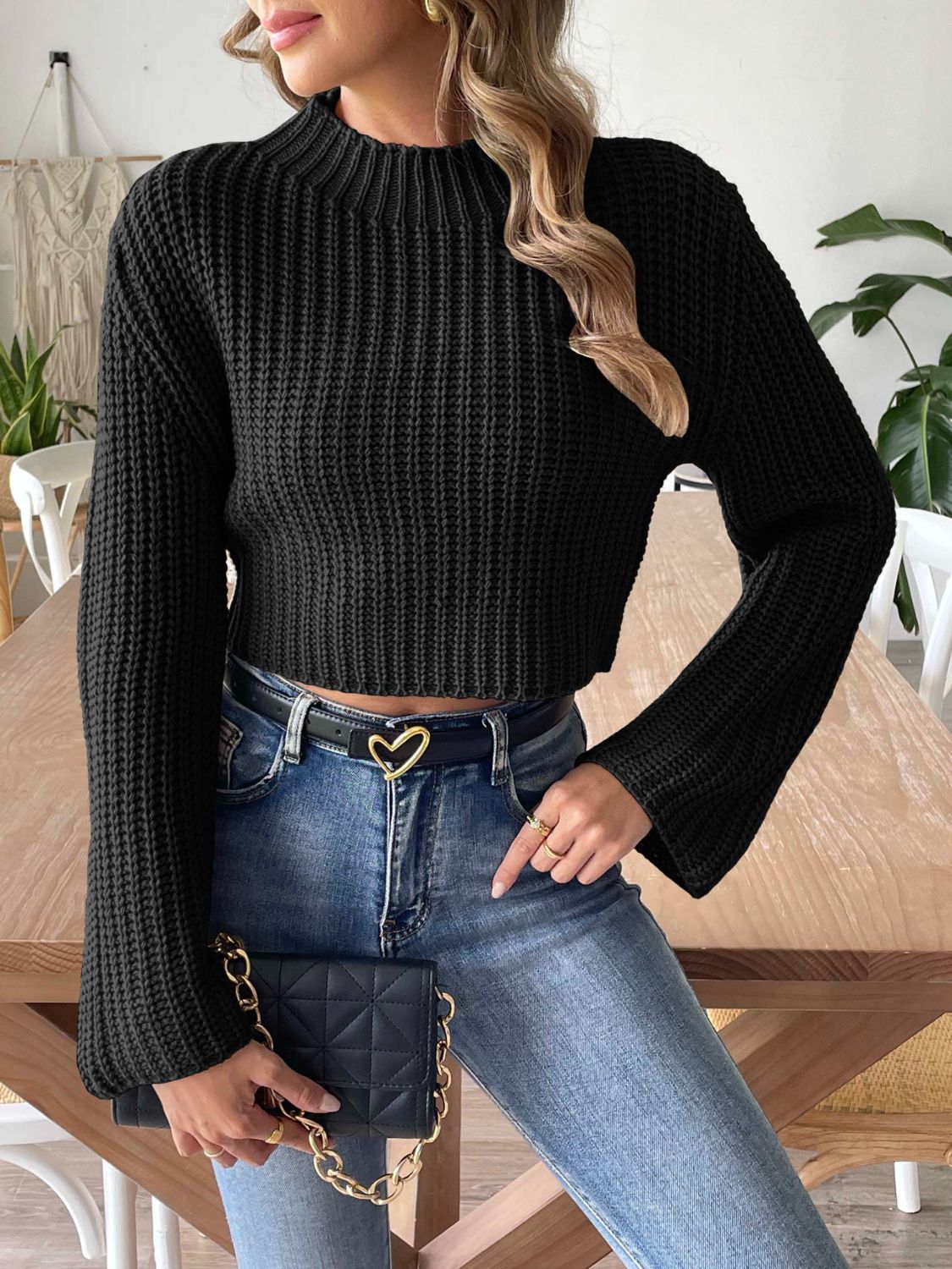 Mock Neck Long Sleeve Sweater - ViarousViarousViarous