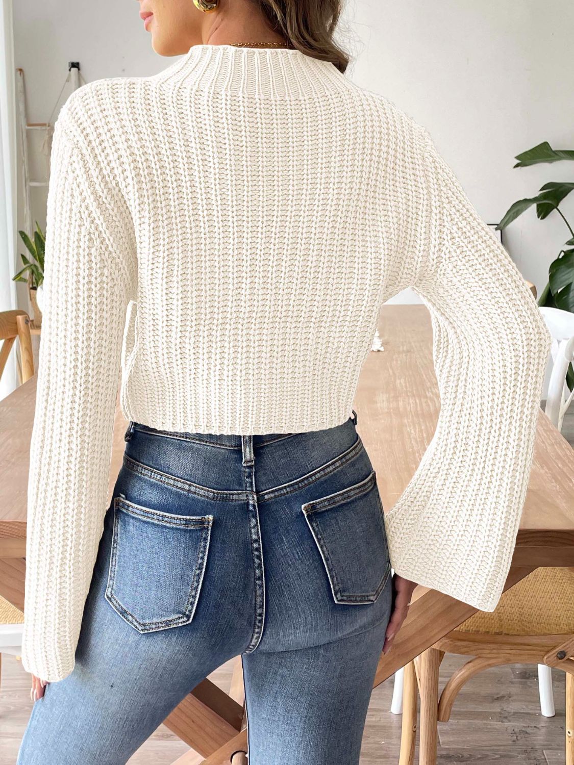 Mock Neck Long Sleeve Sweater - ViarousViarousViarous
