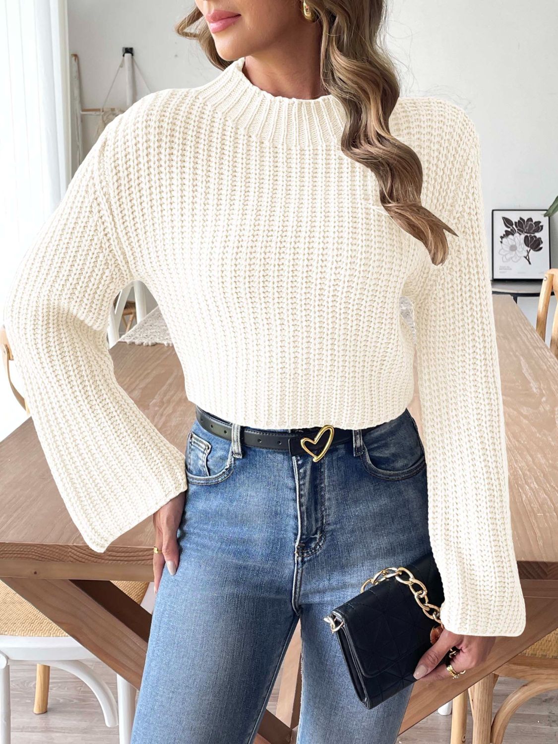 Mock Neck Long Sleeve Sweater - ViarousViarousViarous
