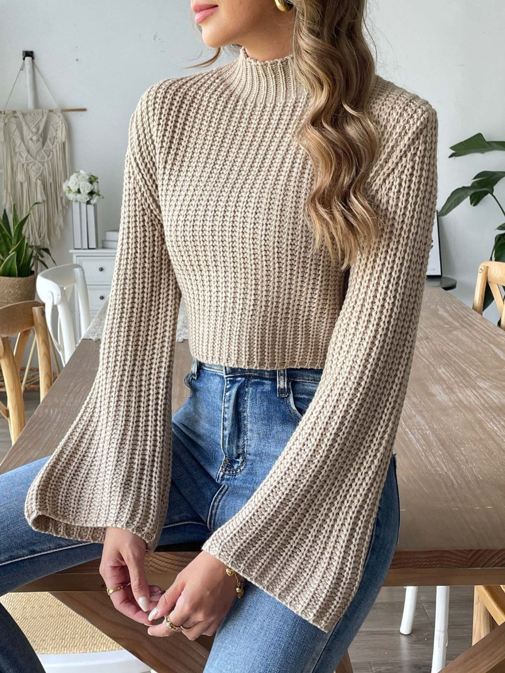 Mock Neck Long Sleeve Sweater - ViarousViarousViarous