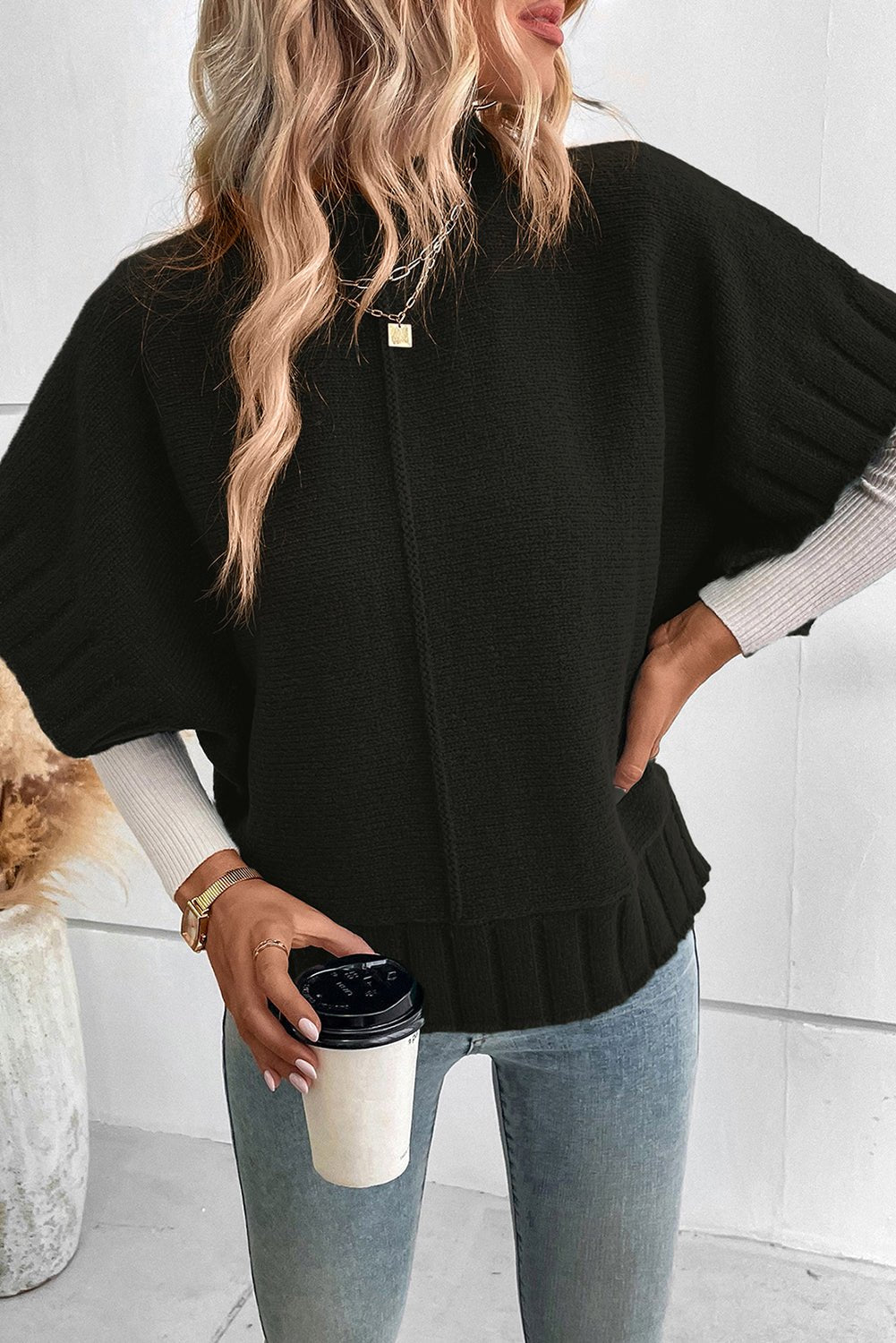Mock Neck Short Sleeve Sweater - ViarousViarousViarous