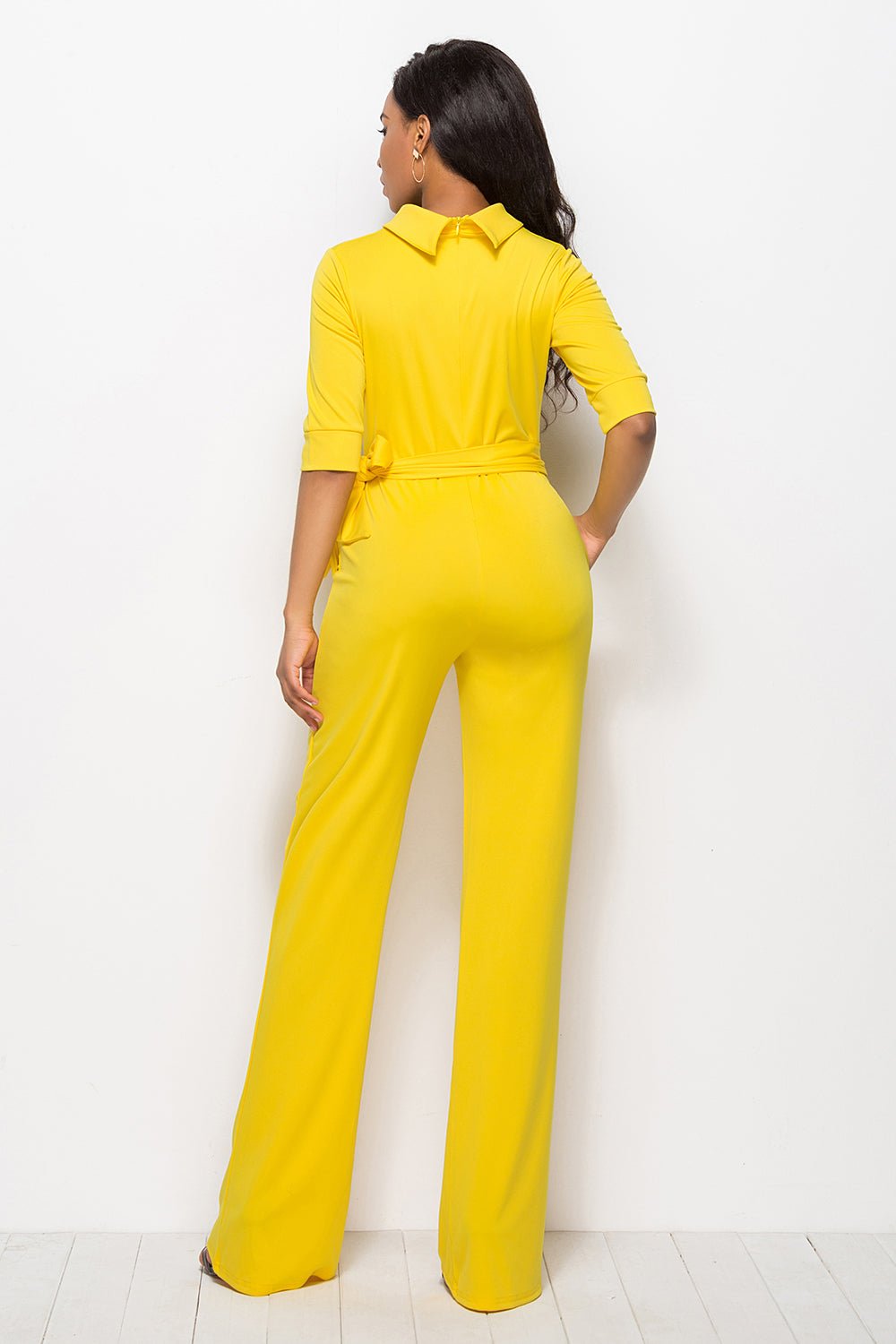 Mock Neck Tie - Waist Half Sleeve Jumpsuit - ViarousViarousViarous
