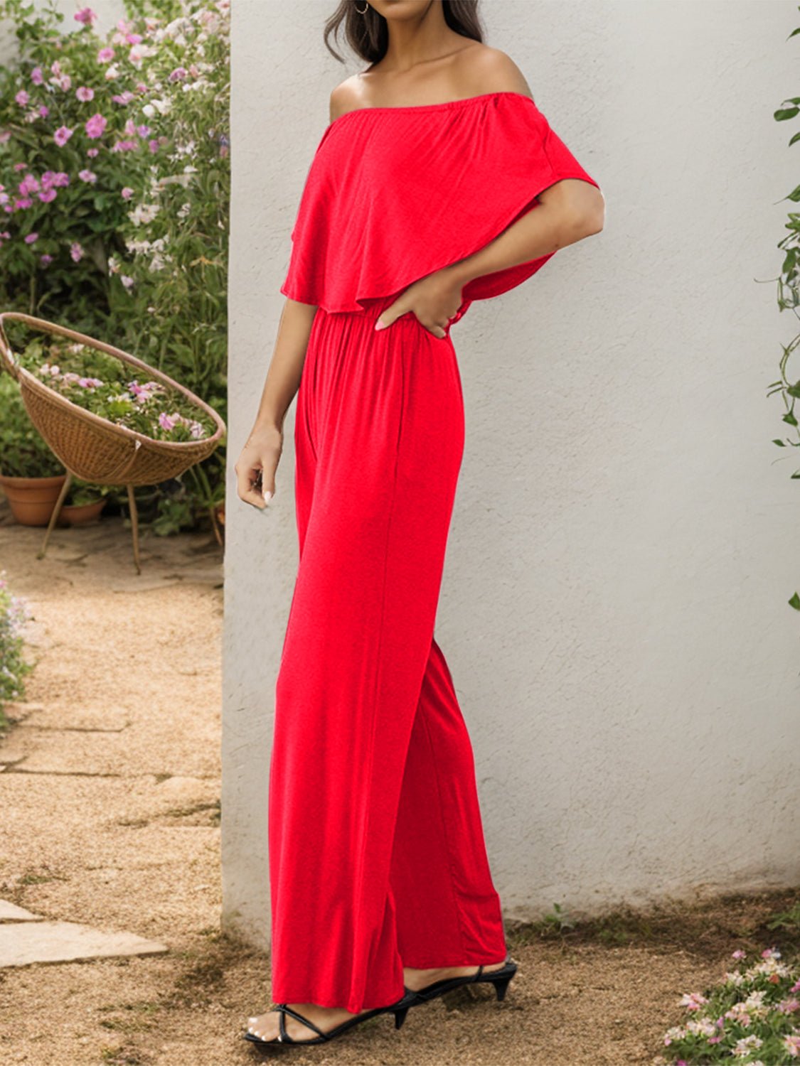 Off - Shoulder Wide Leg Jumpsuit - ViarousViarousViarous