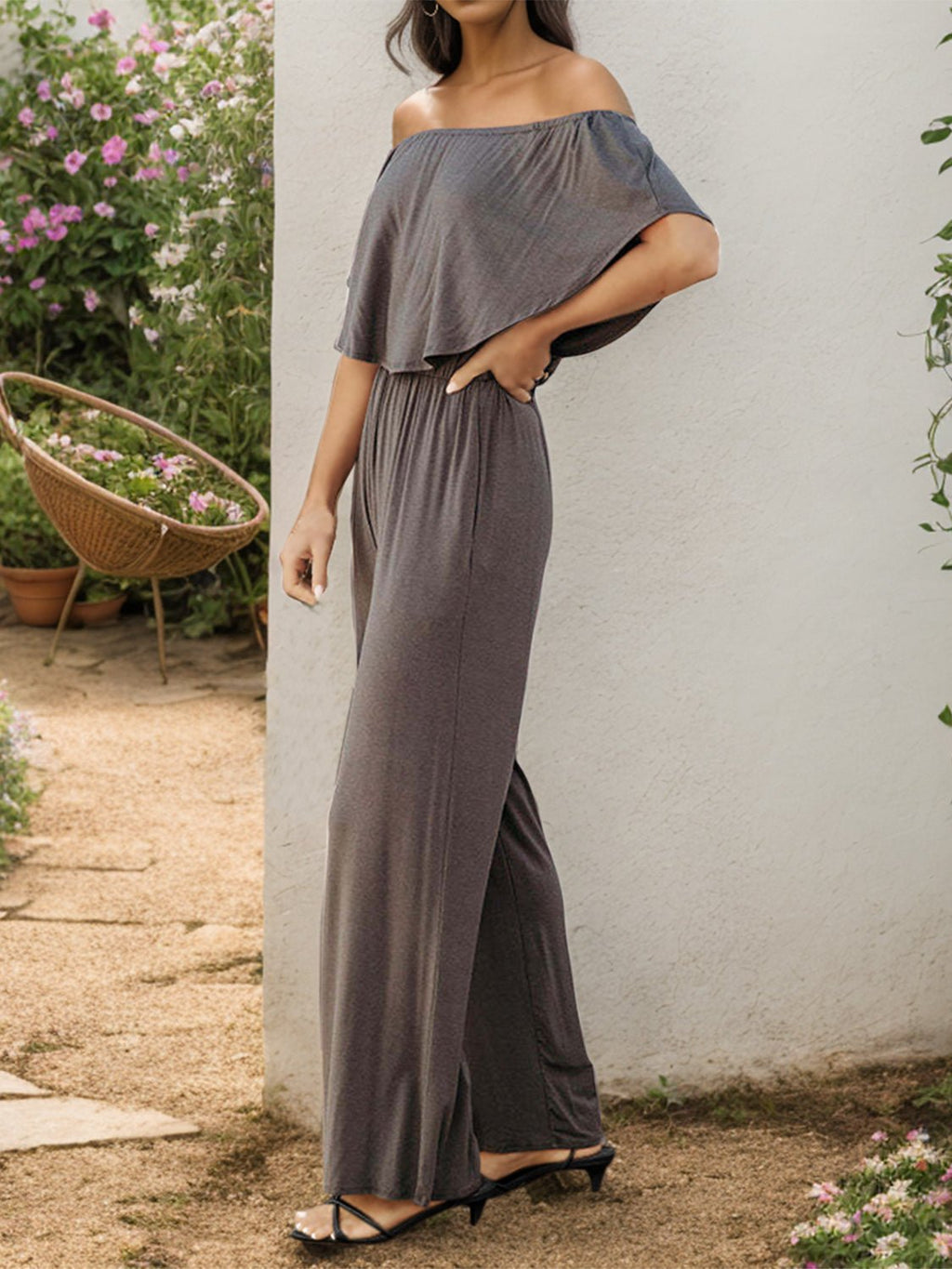 Off - Shoulder Wide Leg Jumpsuit - ViarousViarousViarous