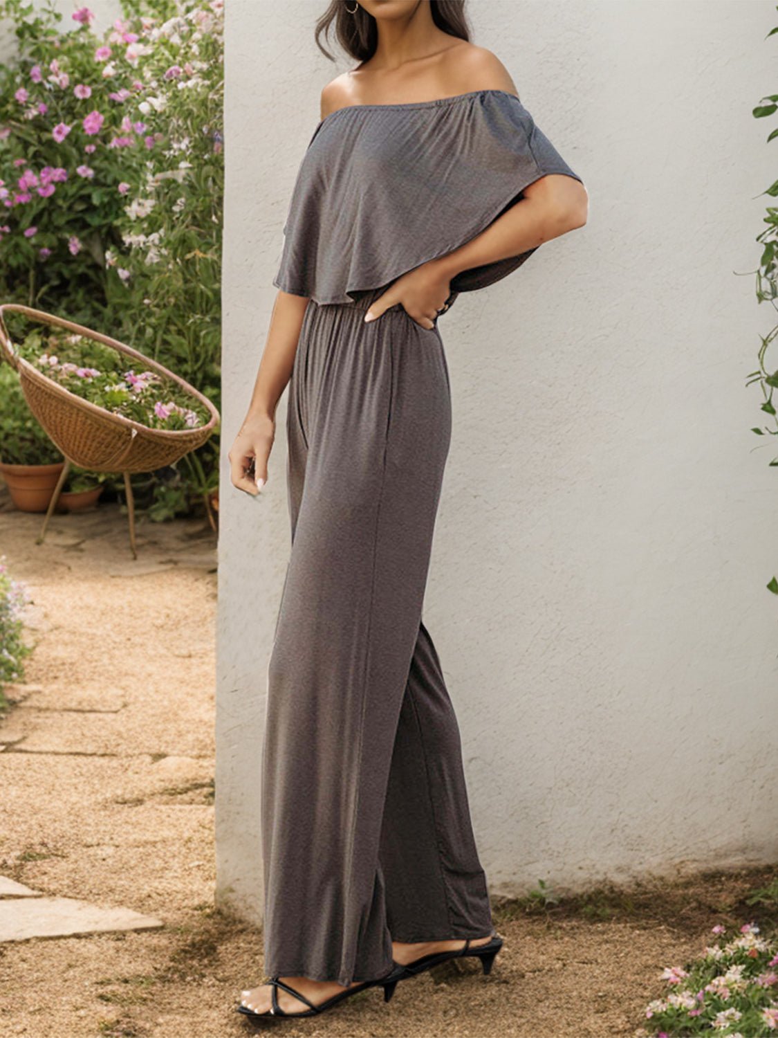 Off - Shoulder Wide Leg Jumpsuit - ViarousViarousViarous