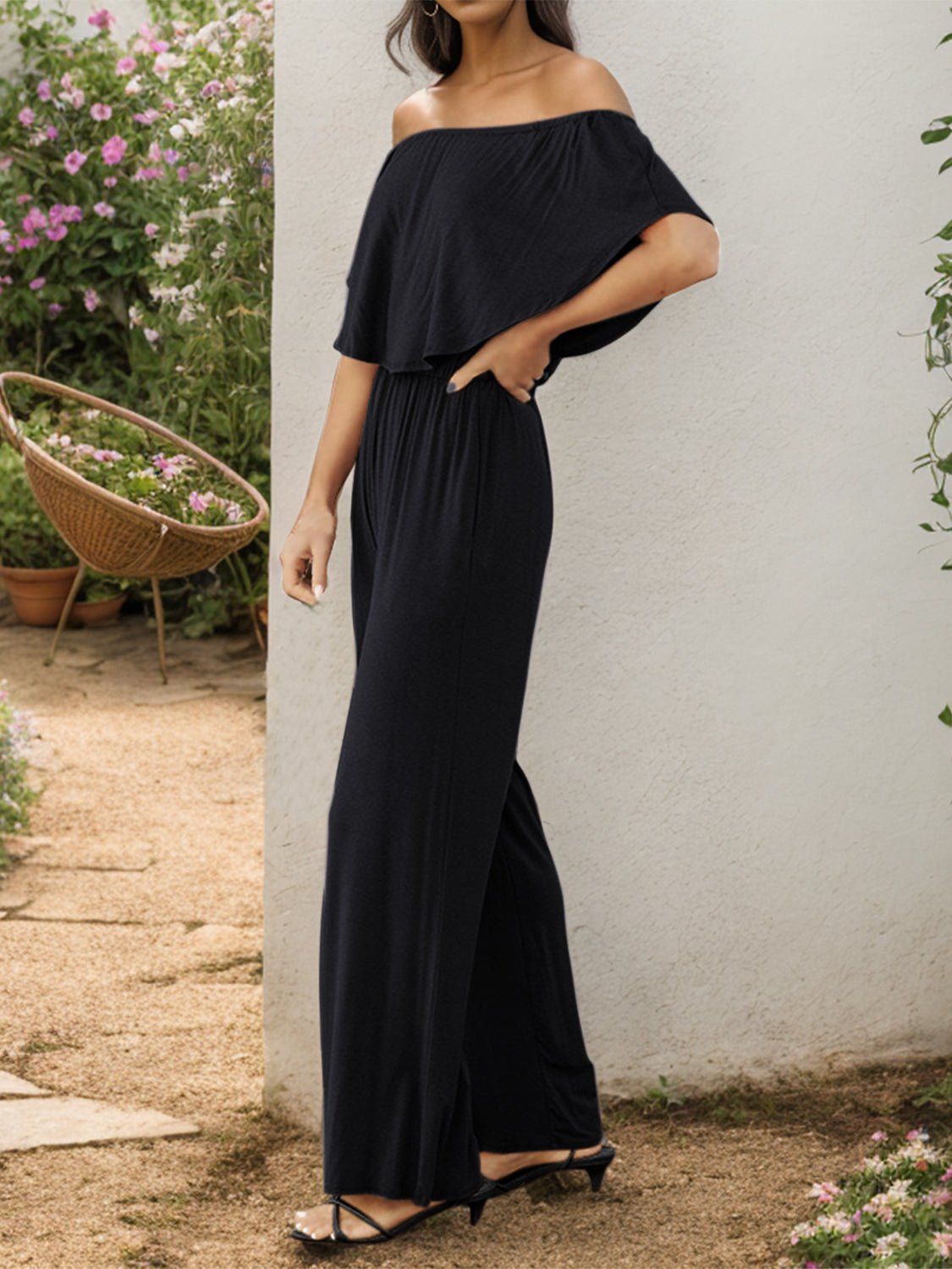 Off - Shoulder Wide Leg Jumpsuit - ViarousViarousViarous