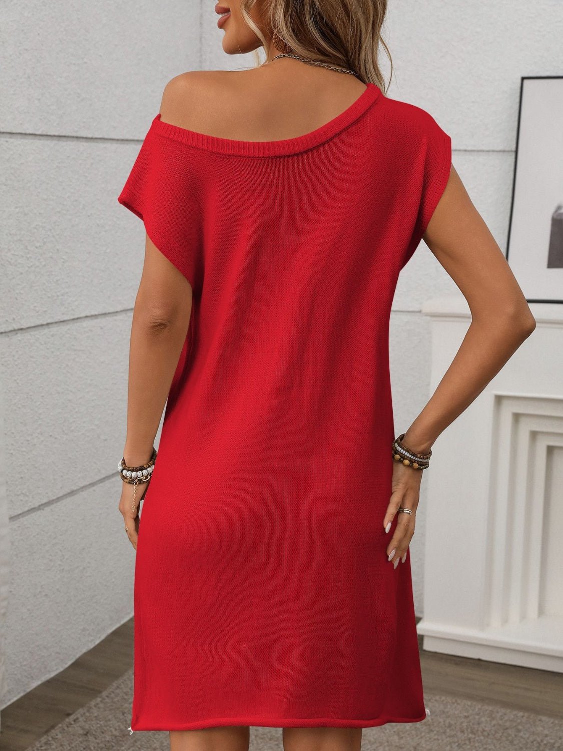 One Shoulder Mini Sweater Dress - ViarousViarousViarous