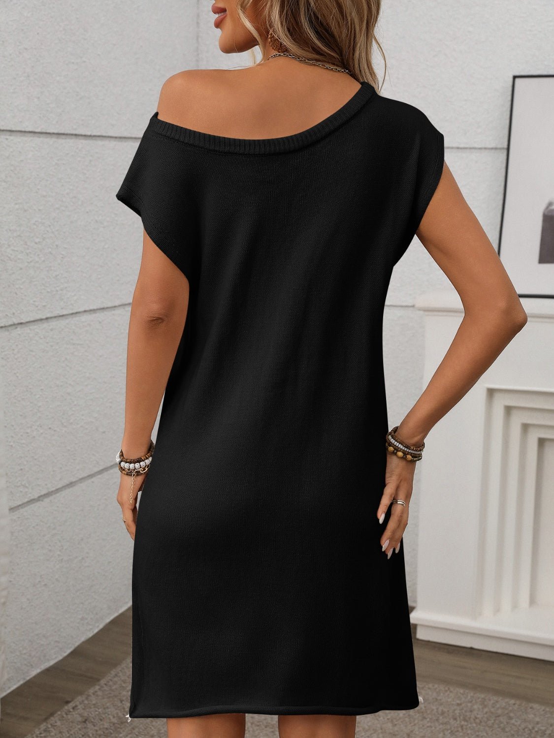 One Shoulder Mini Sweater Dress - ViarousViarousViarous