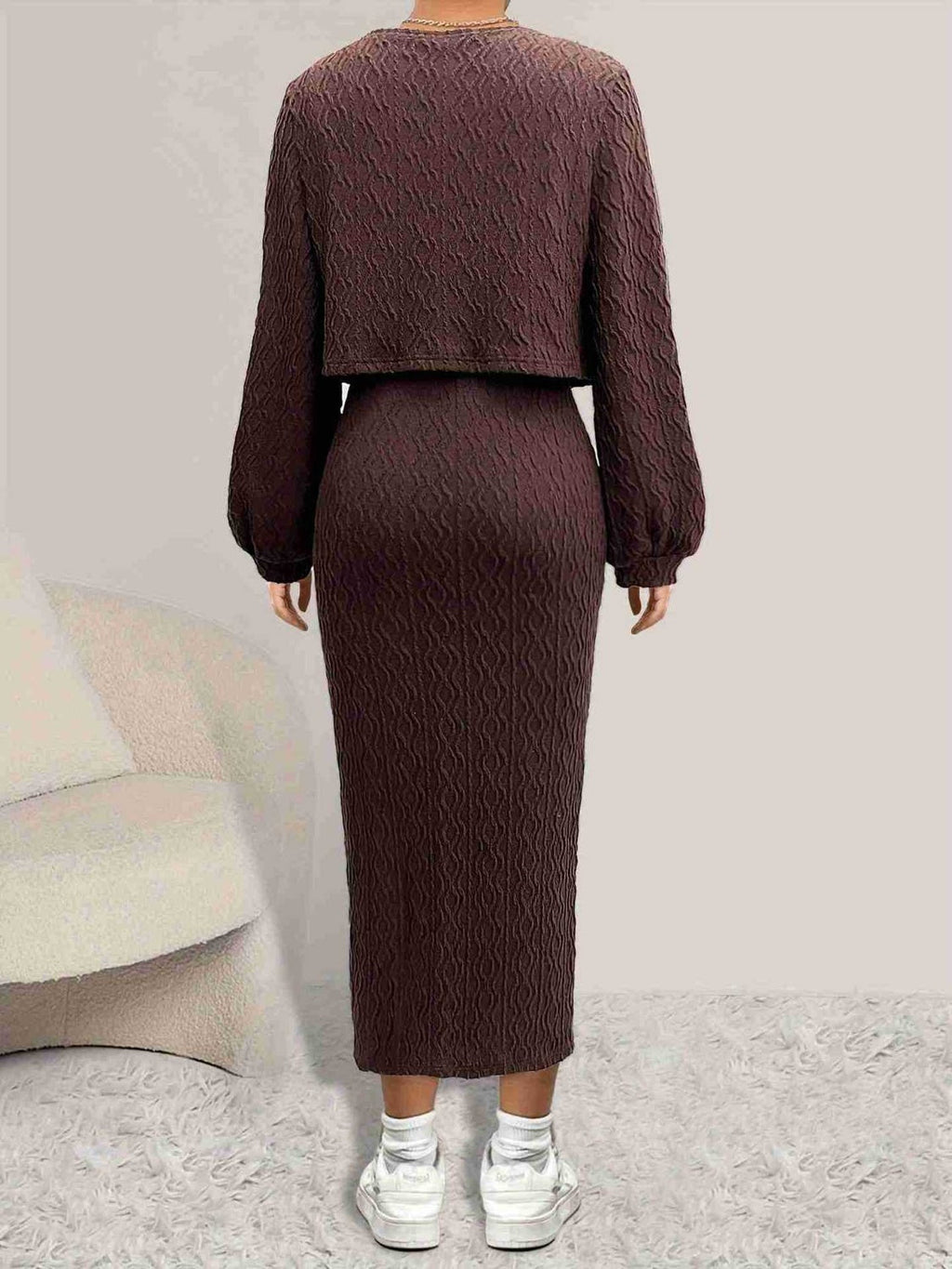 Open Front Long Sleeve Cardigan and Side Slit Cami Dress Set - ViarousViarousViarous