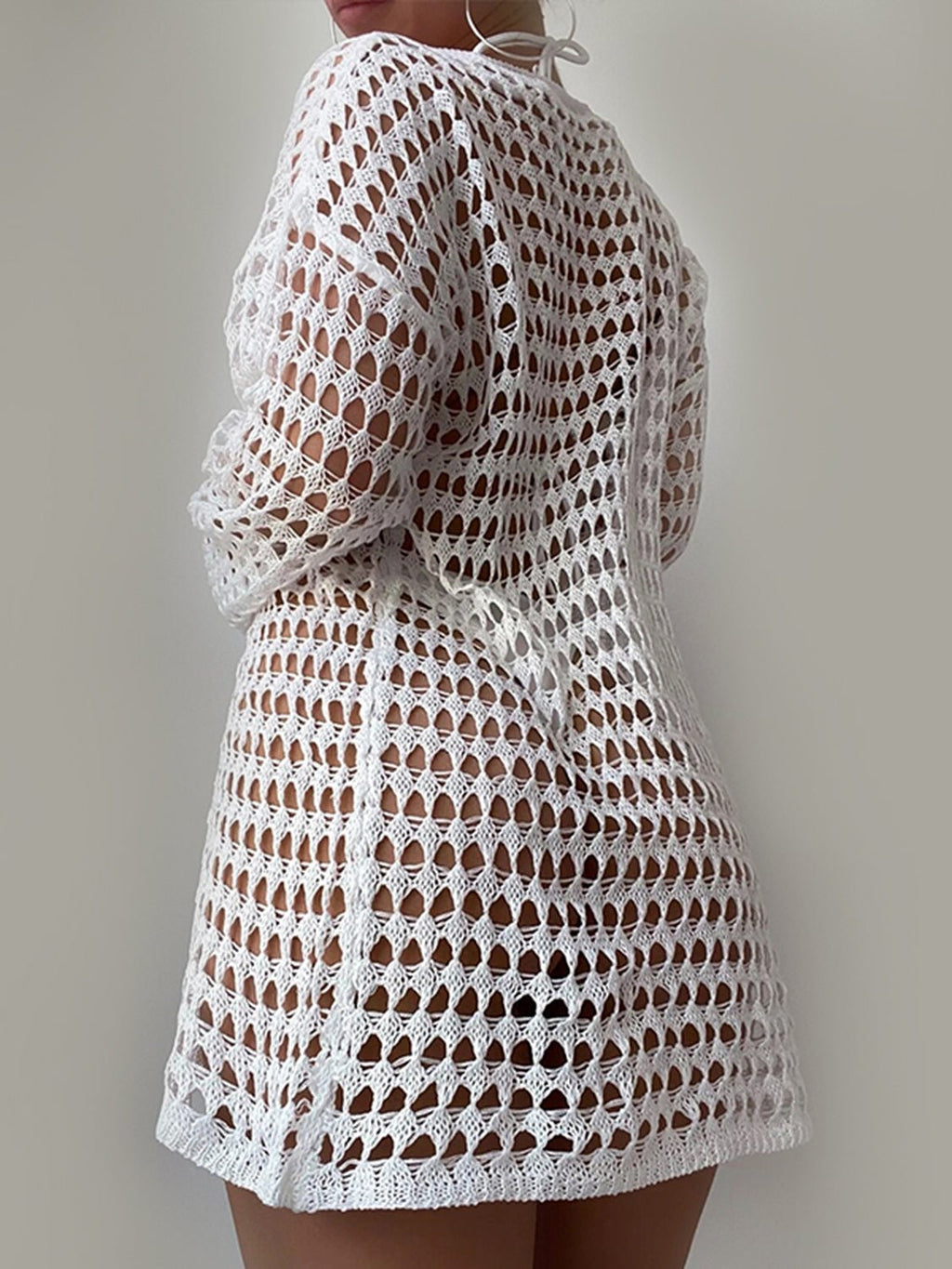 Openwork Boat Neck Long Sleeve Cover - Up - ViarousViarousViarous