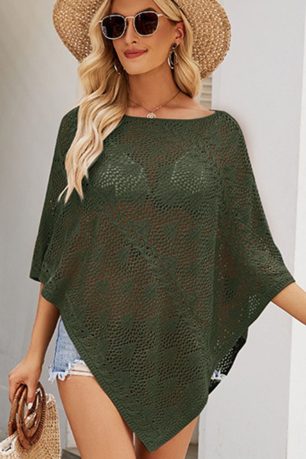 Openwork Boat Neck Shawl Cover Up - ViarousViarousViarous