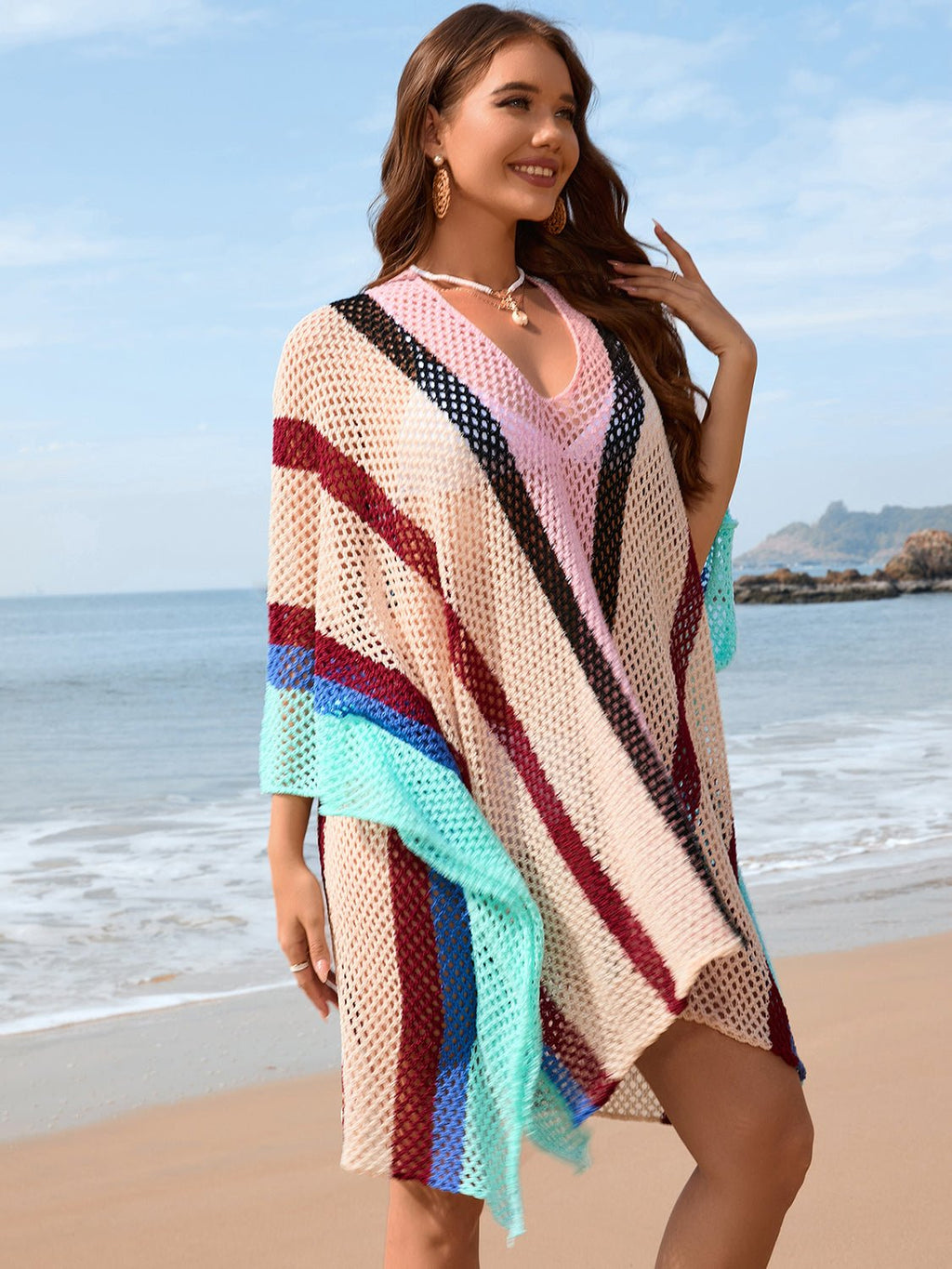 Openwork Color Block Plunge Cover - Up - ViarousViarousViarous