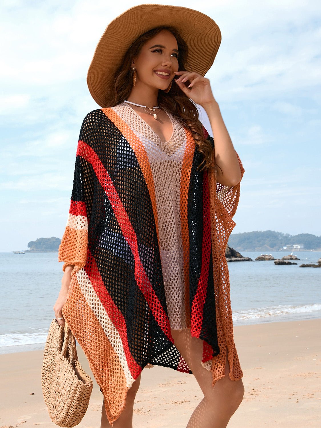 Openwork Color Block Plunge Cover - Up - ViarousViarousViarous