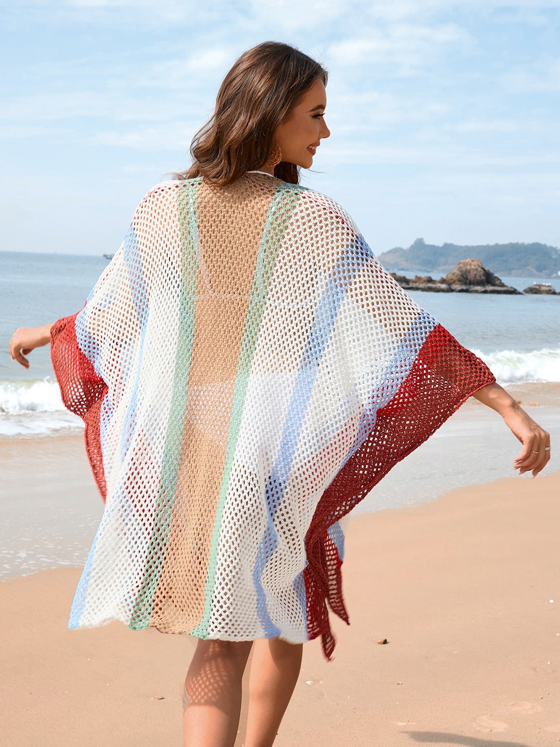 Openwork Color Block Plunge Cover - Up - ViarousViarousViarous