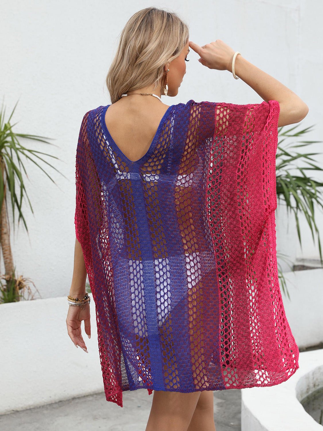 Openwork Contrast V - Neck Cover - Up - ViarousViarousViarous