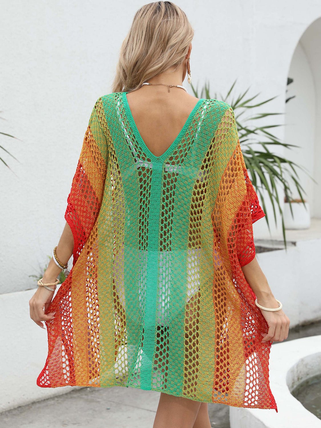 Openwork Contrast V - Neck Cover - Up - ViarousViarousViarous