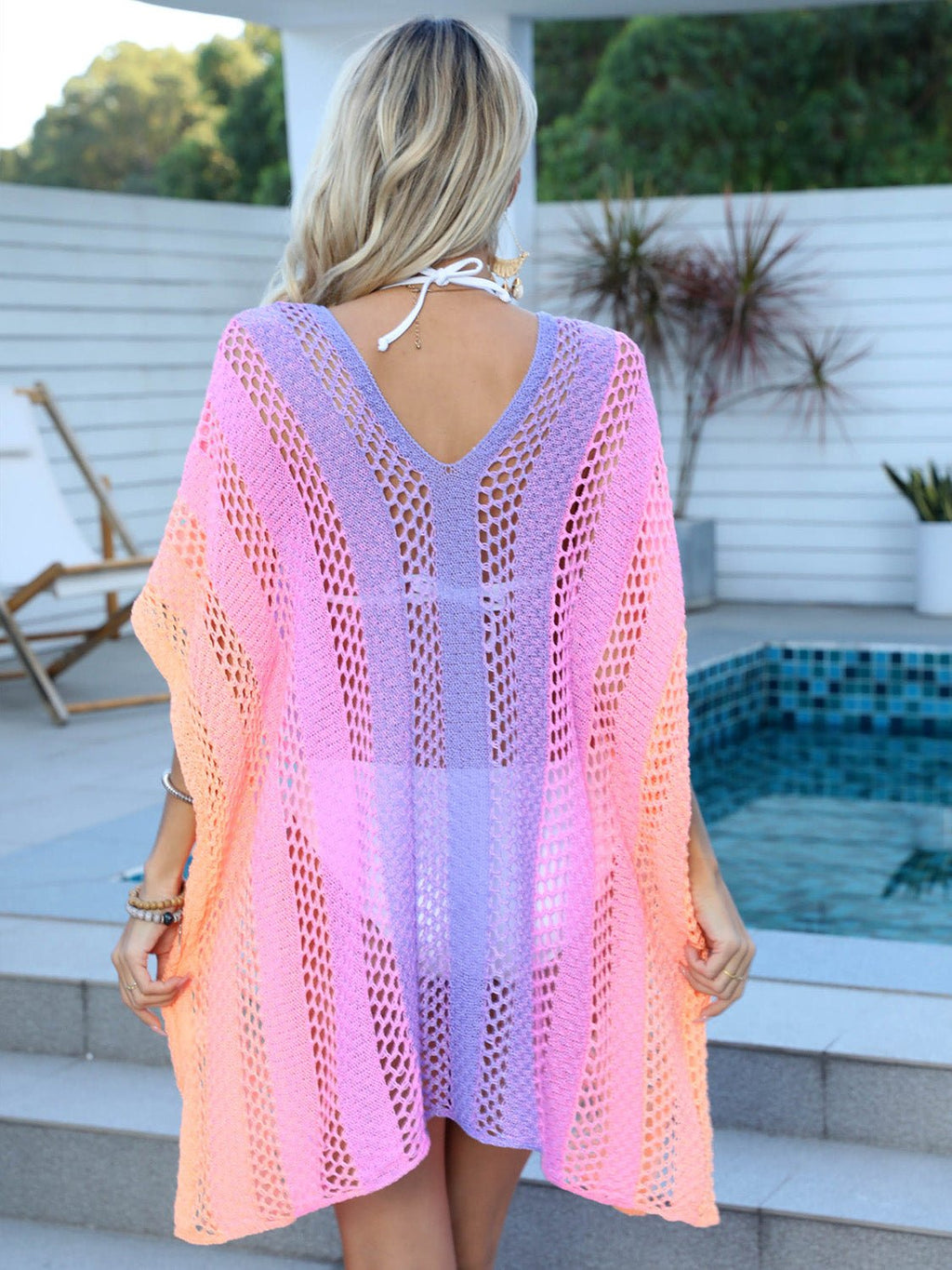 Openwork Contrast V - Neck Cover - Up - ViarousViarousViarous