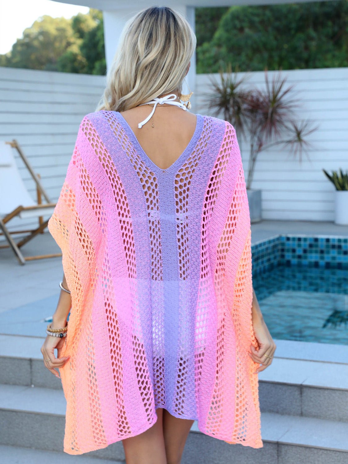 Openwork Contrast V - Neck Cover - Up - ViarousViarousViarous