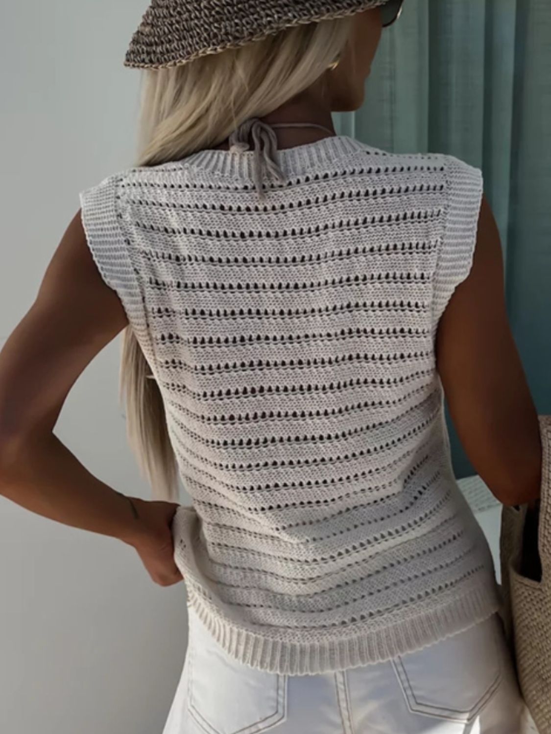 Openwork Round Neck Sweater Vest - ViarousViarousViarous