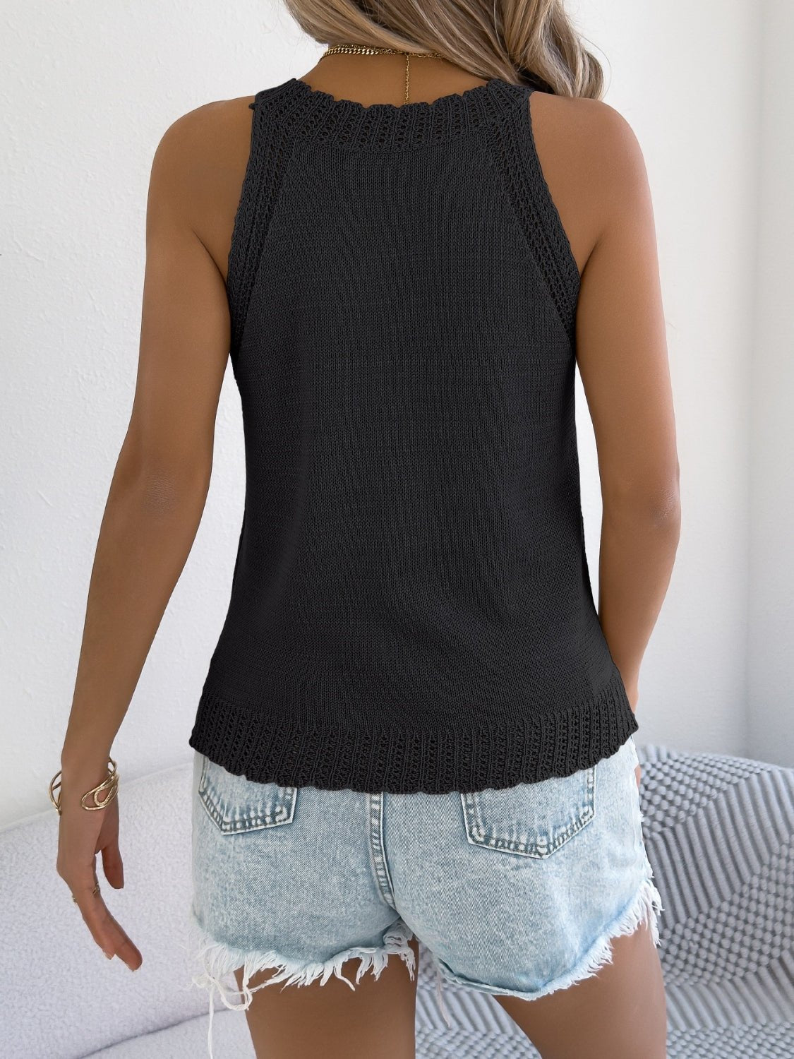 Openwork Sleeveless Knit Tank - ViarousViarousViarous