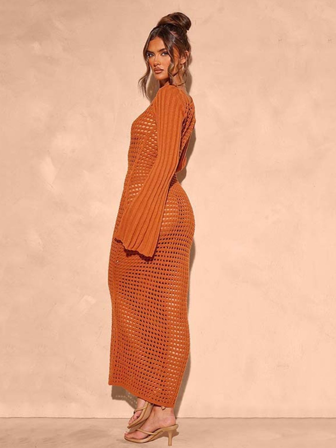 Openwork Square Neck Flare Sleeve Cover - Up Dress - ViarousViarousViarous