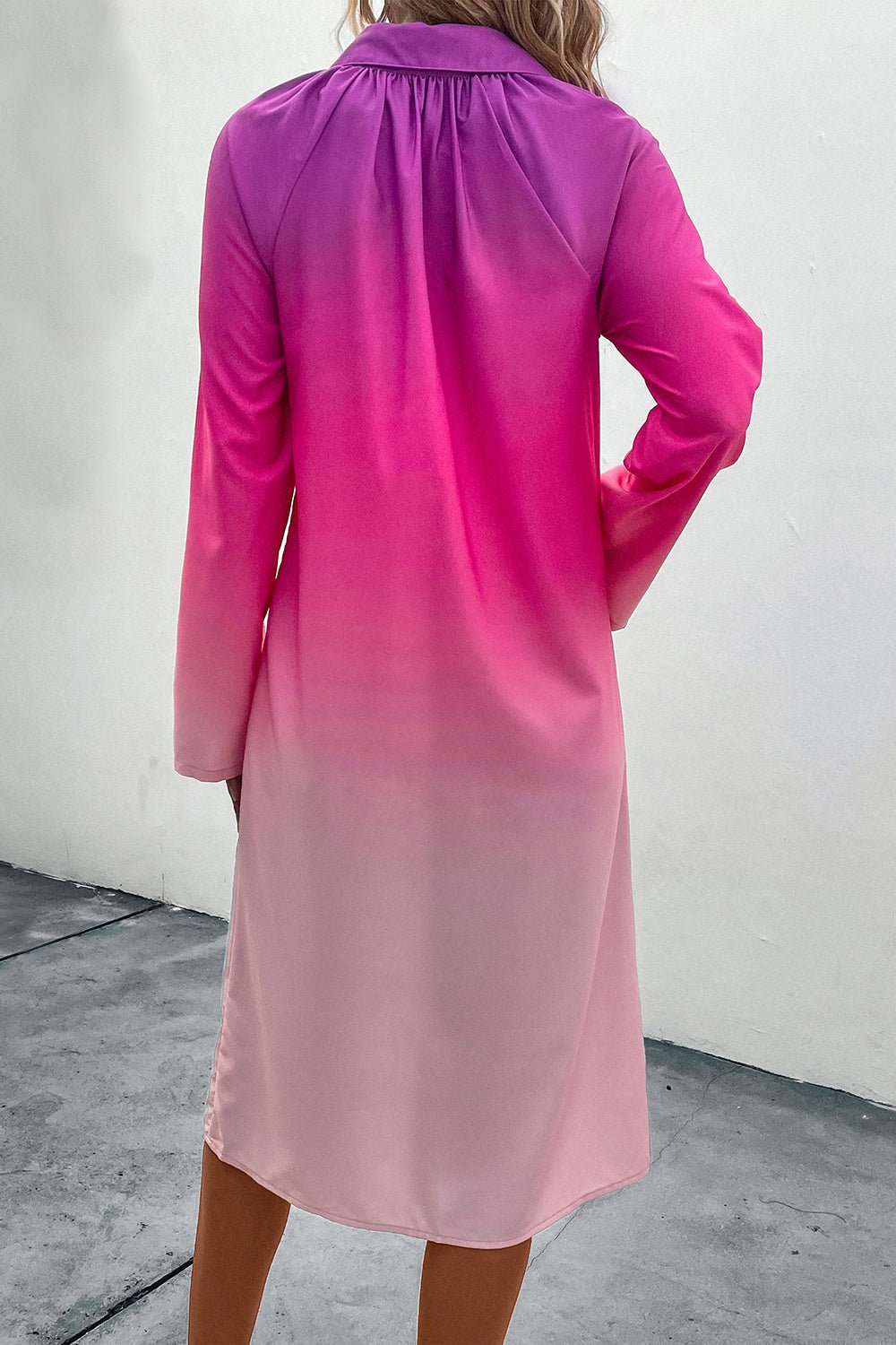 Perfee Gradient Long Sleeve Shirt Dress - ViarousViarousViarous
