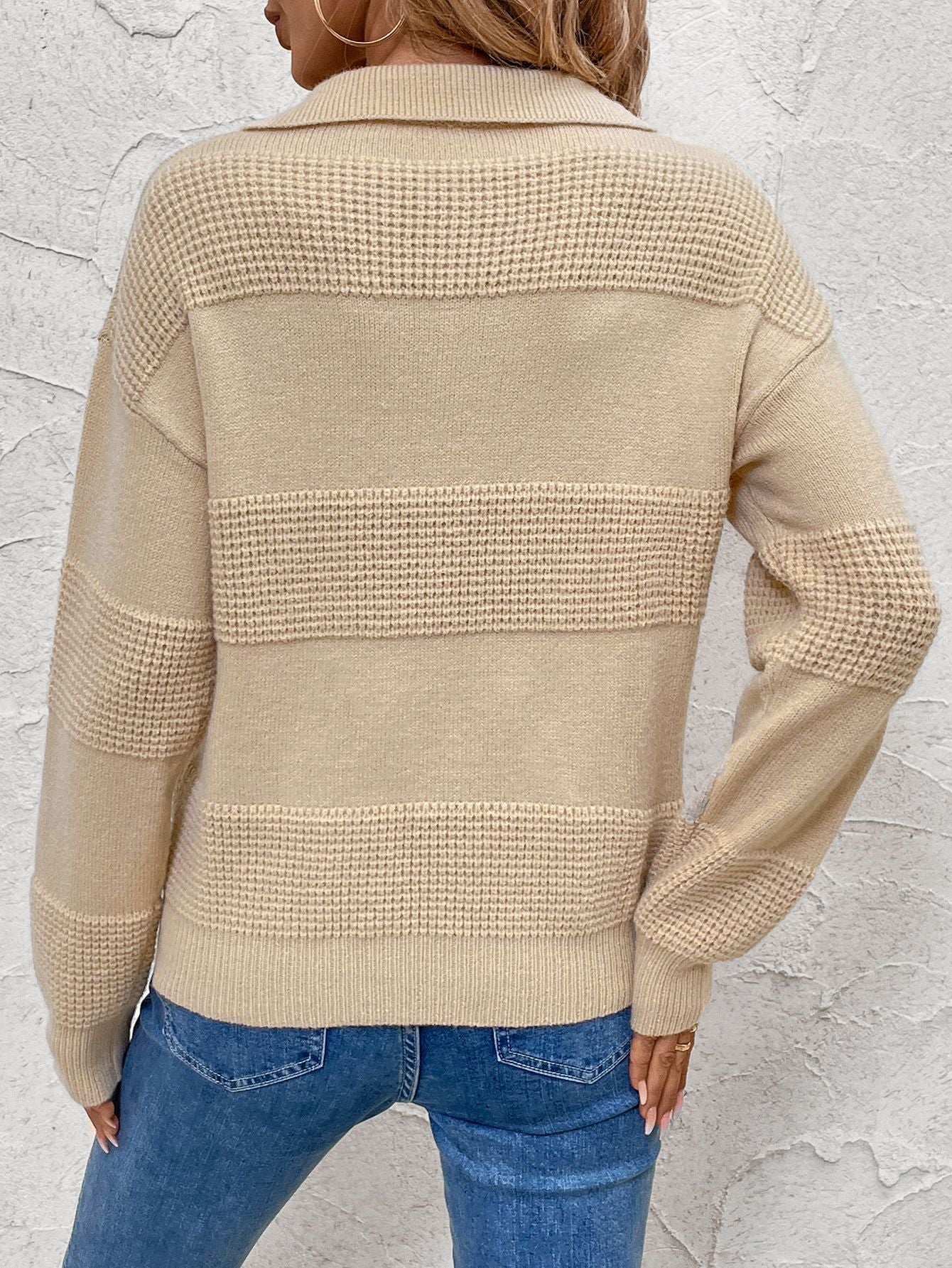 Perfee Johnny Collar Dropped Shoulder Sweater - ViarousViarousViarous
