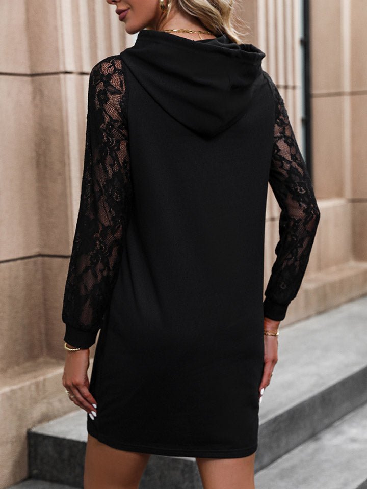 Perfee Lace Trim Long Sleeve Hooded Dress - ViarousViarousViarous