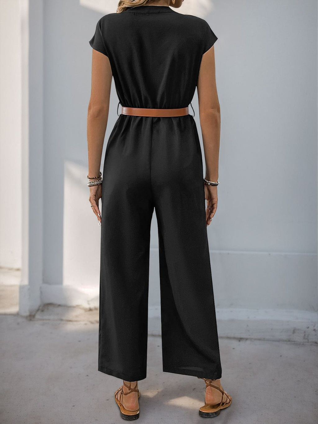Perfee Notched Wide Leg Jumpsuit - ViarousViarousViarous