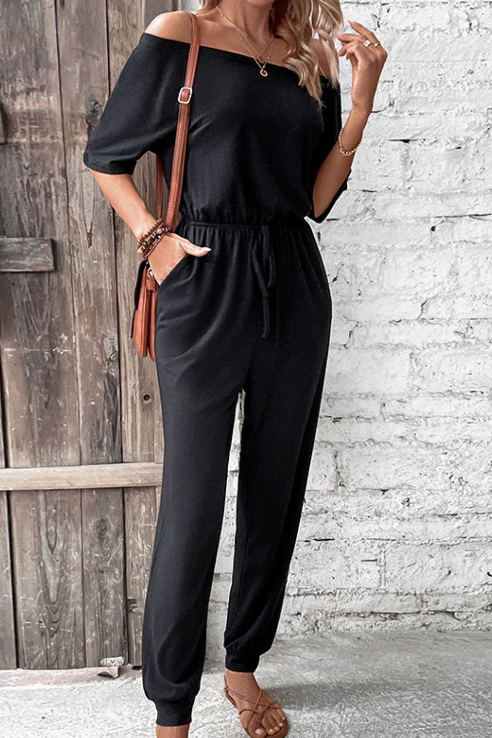Perfee Off - Shoulder Jumpsuit with Pockets - ViarousViarousViarous