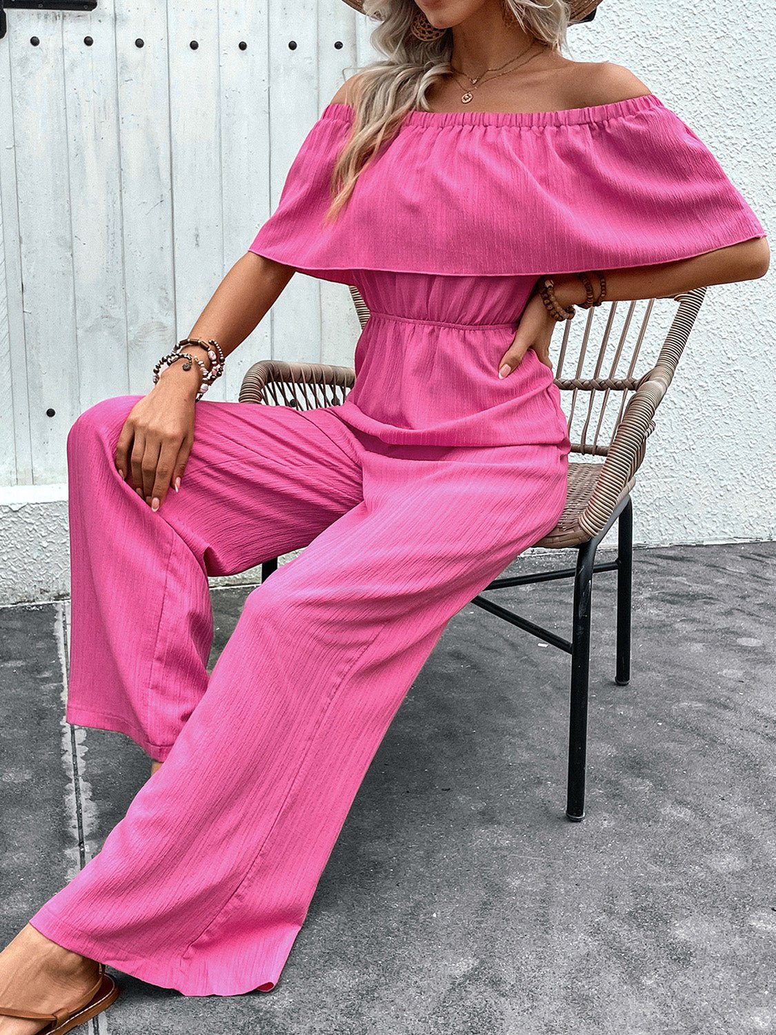 Perfee Off - Shoulder Wide Leg Jumpsuit - ViarousViarousViarous