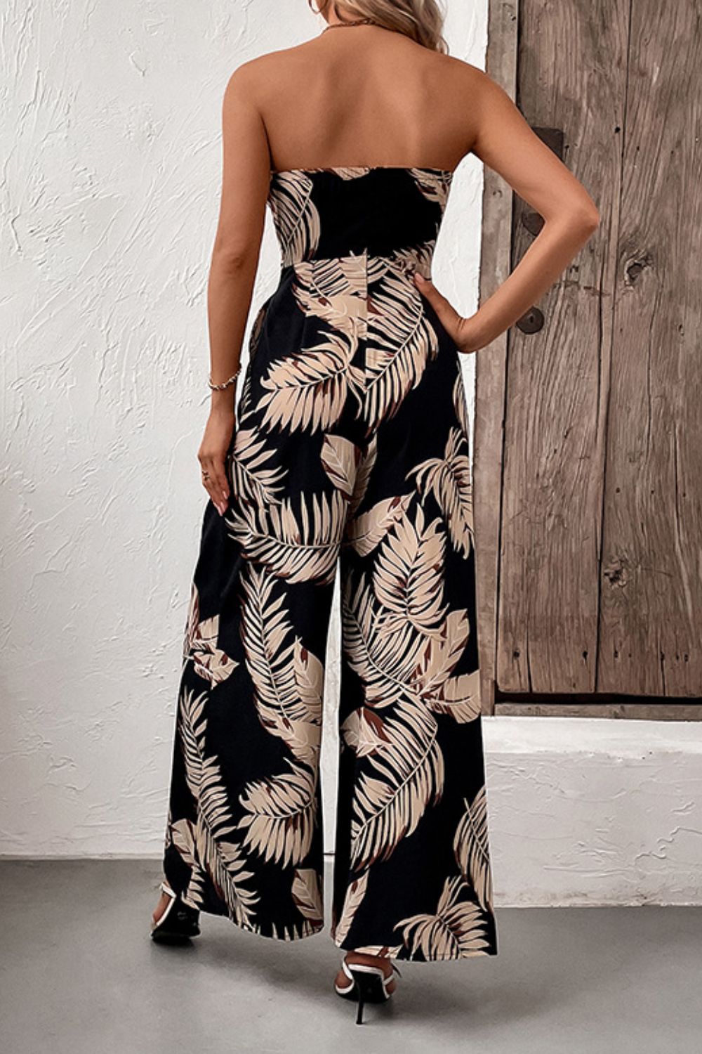 Perfee Printed Strapless Wide Leg Jumpsuit with Pockets - ViarousViarousViarous