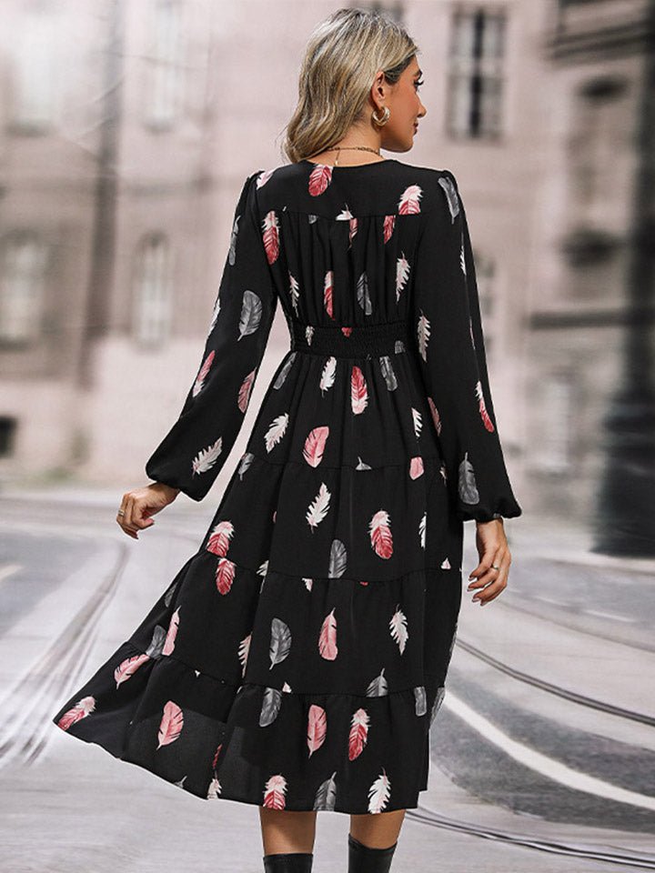 Perfee Printed V - Neck Slit Dress - ViarousViarousViarous