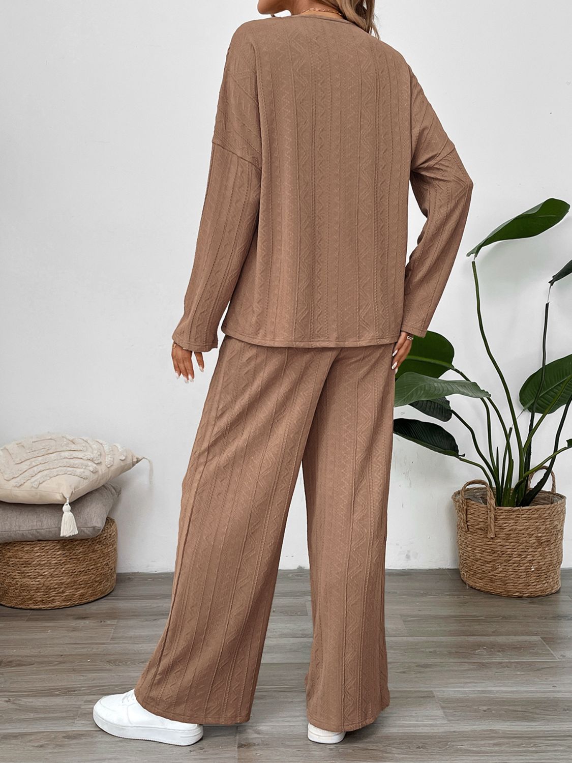 Perfee Quarter Button Long Sleeve Top and Pants Set - ViarousViarousViarous