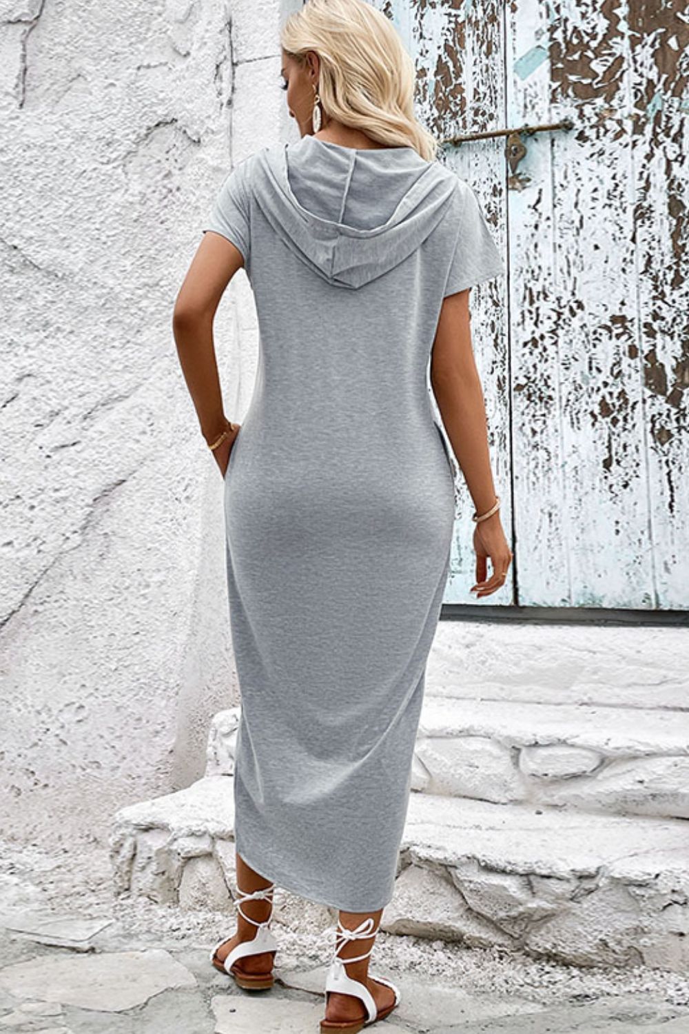 Perfee Short Sleeve Front Slit Hooded Dress - ViarousViarousViarous