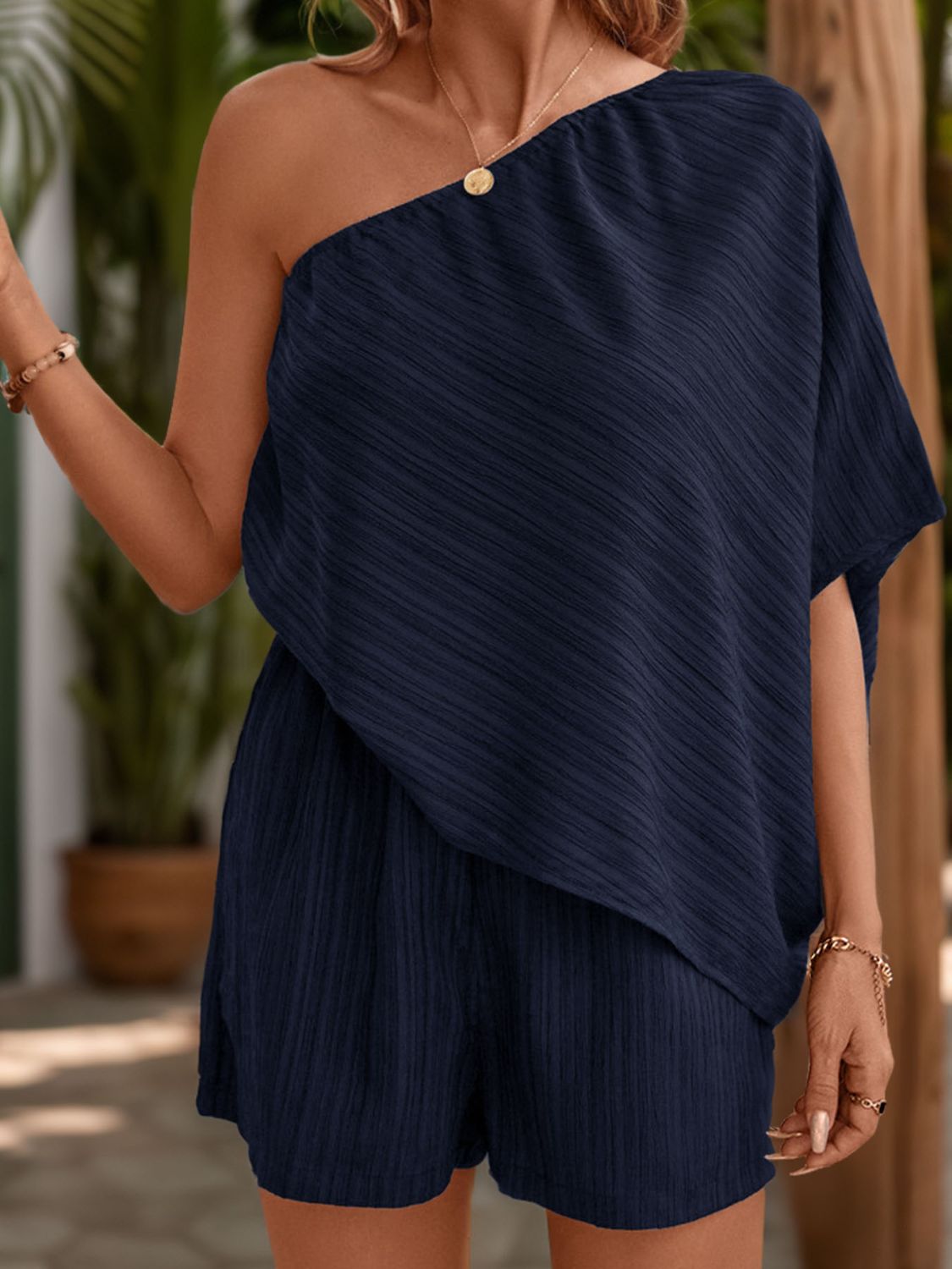 Perfee Single Shoulder Half Sleeve Romper - ViarousViarousViarous