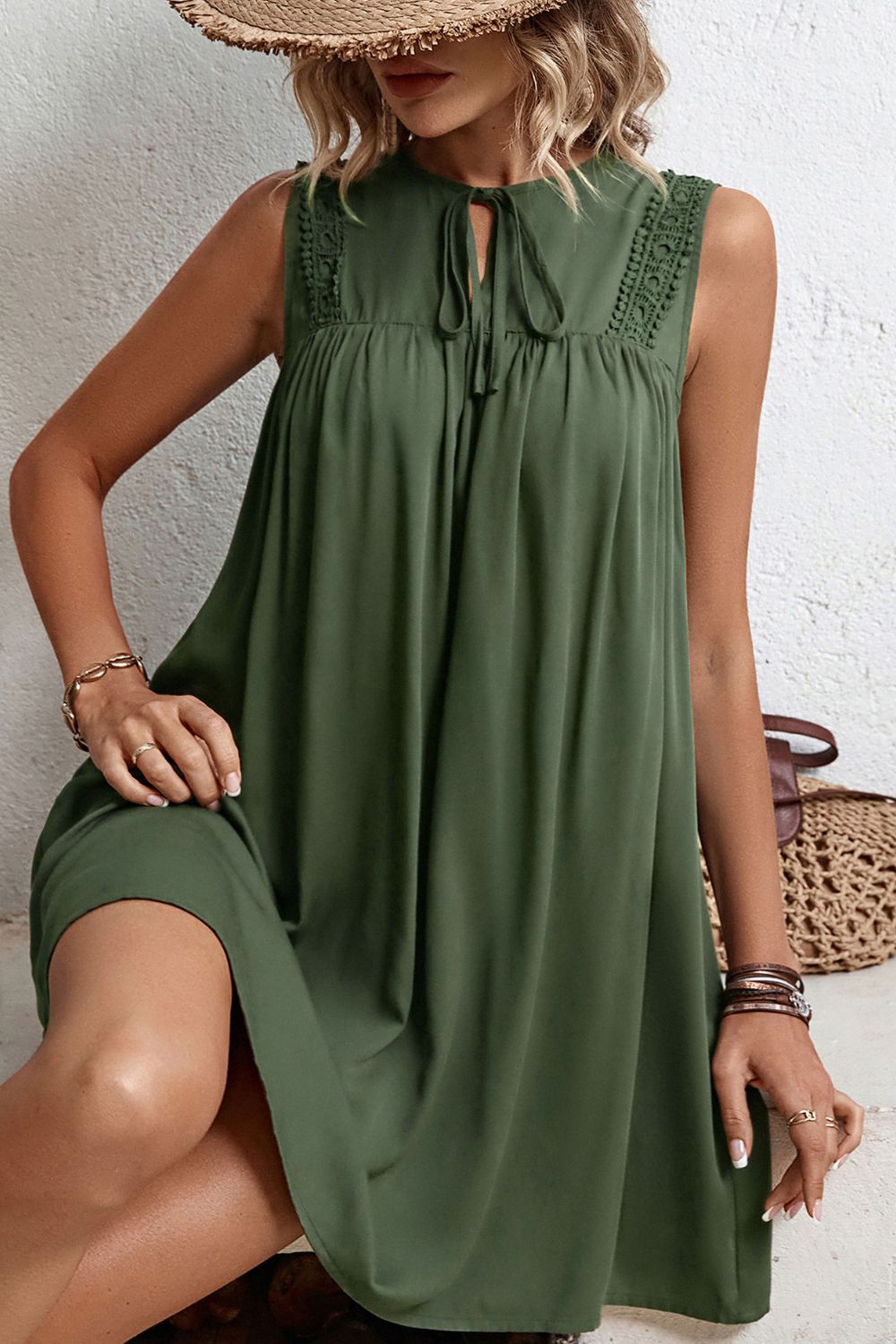 Perfee Tied Crochet Detail Cutout Dress - ViarousViarousViarous