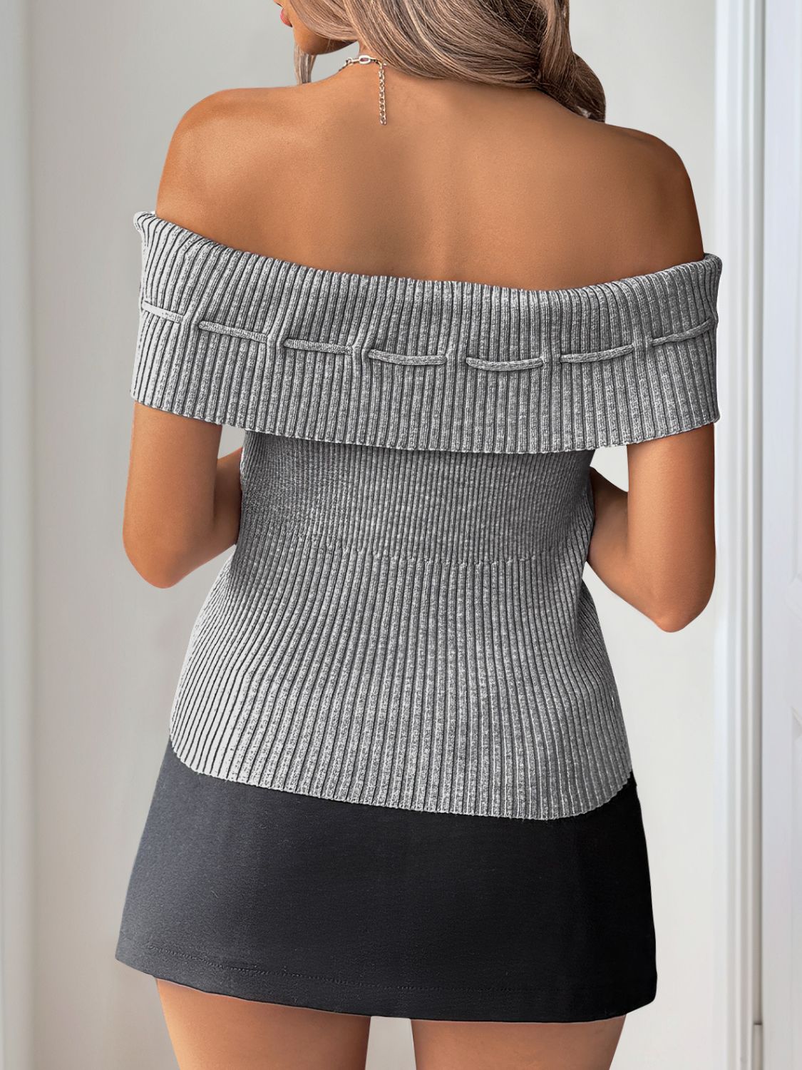 Perfee Tied Off - Shoulder Short Sleeve Knit Top - ViarousViarousViarous