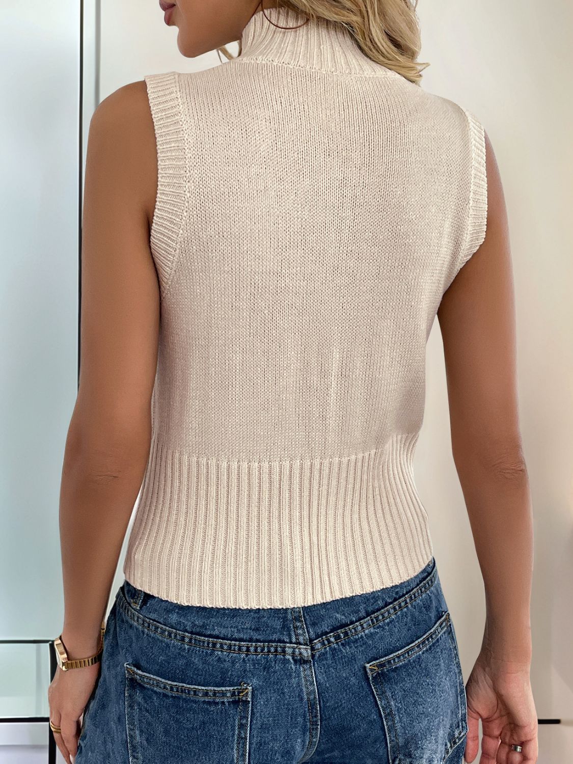 Perfee Zip Up Mock Neck Sweater Vest - ViarousViarousViarous