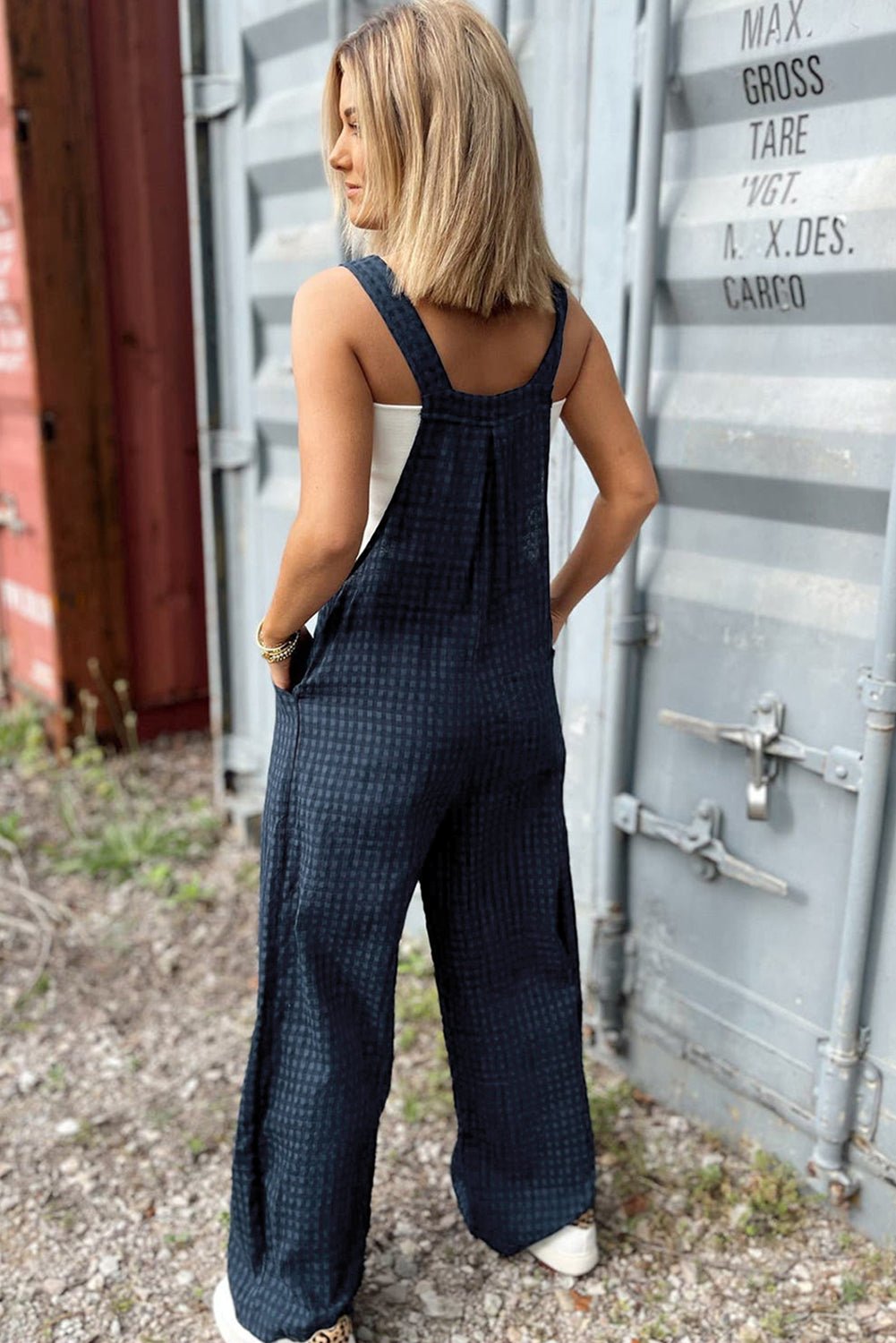 Plaid Wide Strap Wide Leg Overalls - ViarousViarousViarous