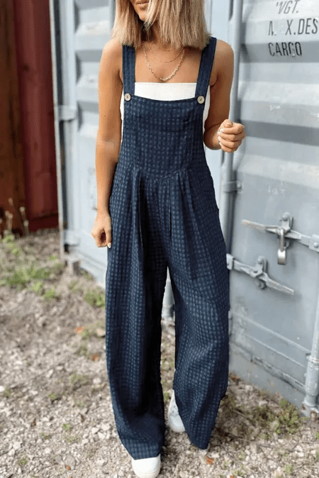 Plaid Wide Strap Wide Leg Overalls - ViarousViarousViarous