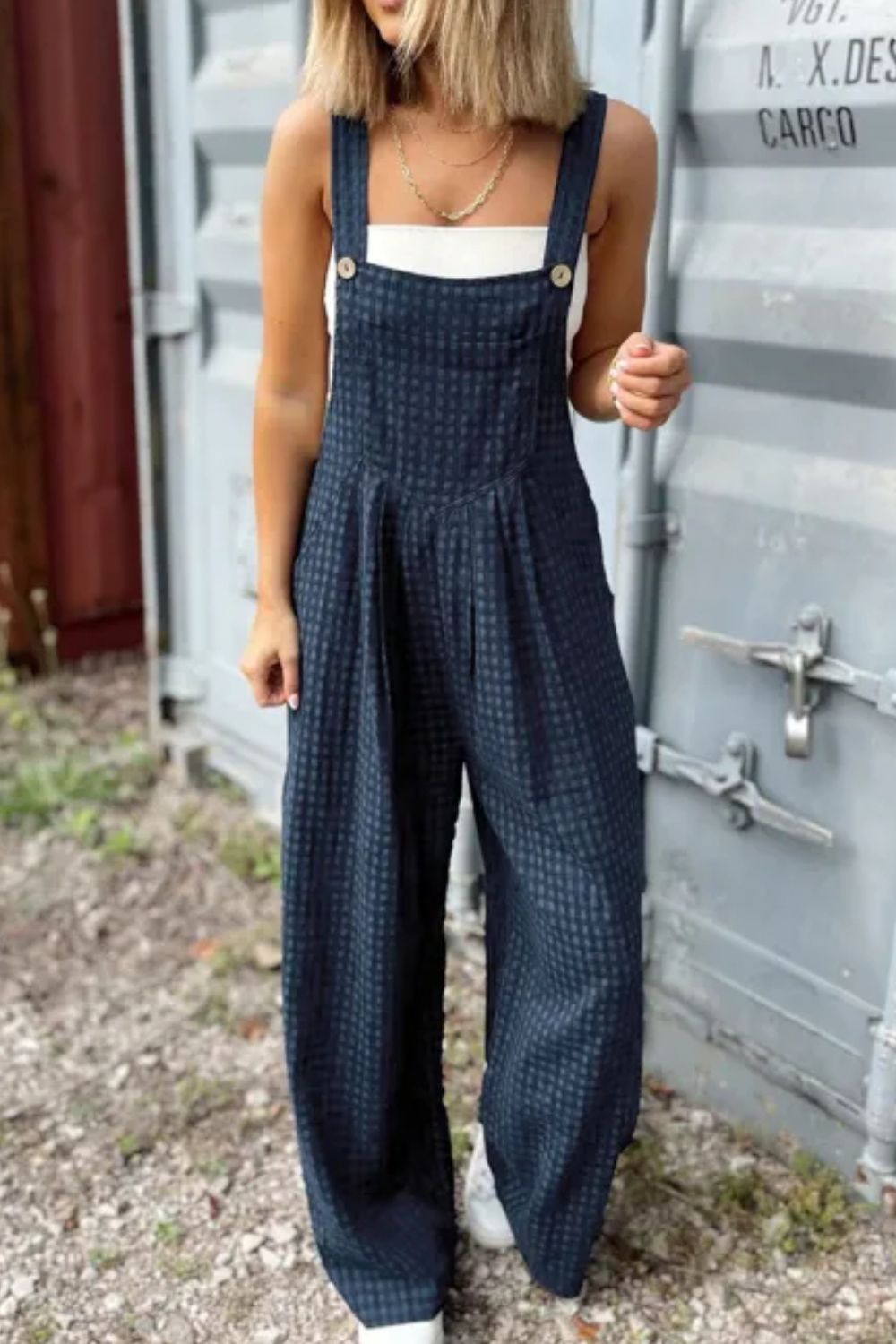 Plaid Wide Strap Wide Leg Overalls - ViarousViarousViarous