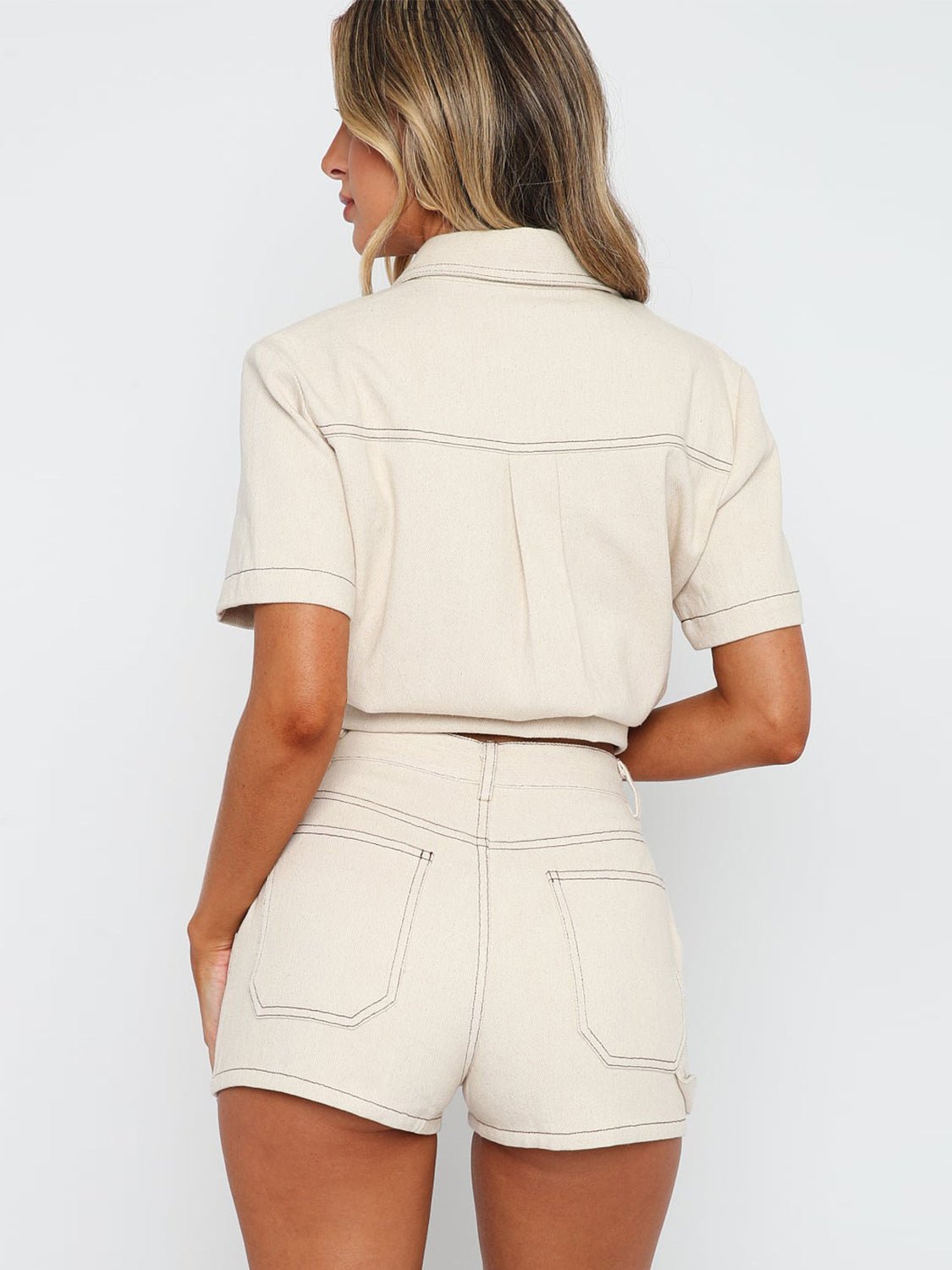 Pocketed Button Up Top and Shorts Set - ViarousViarousViarous
