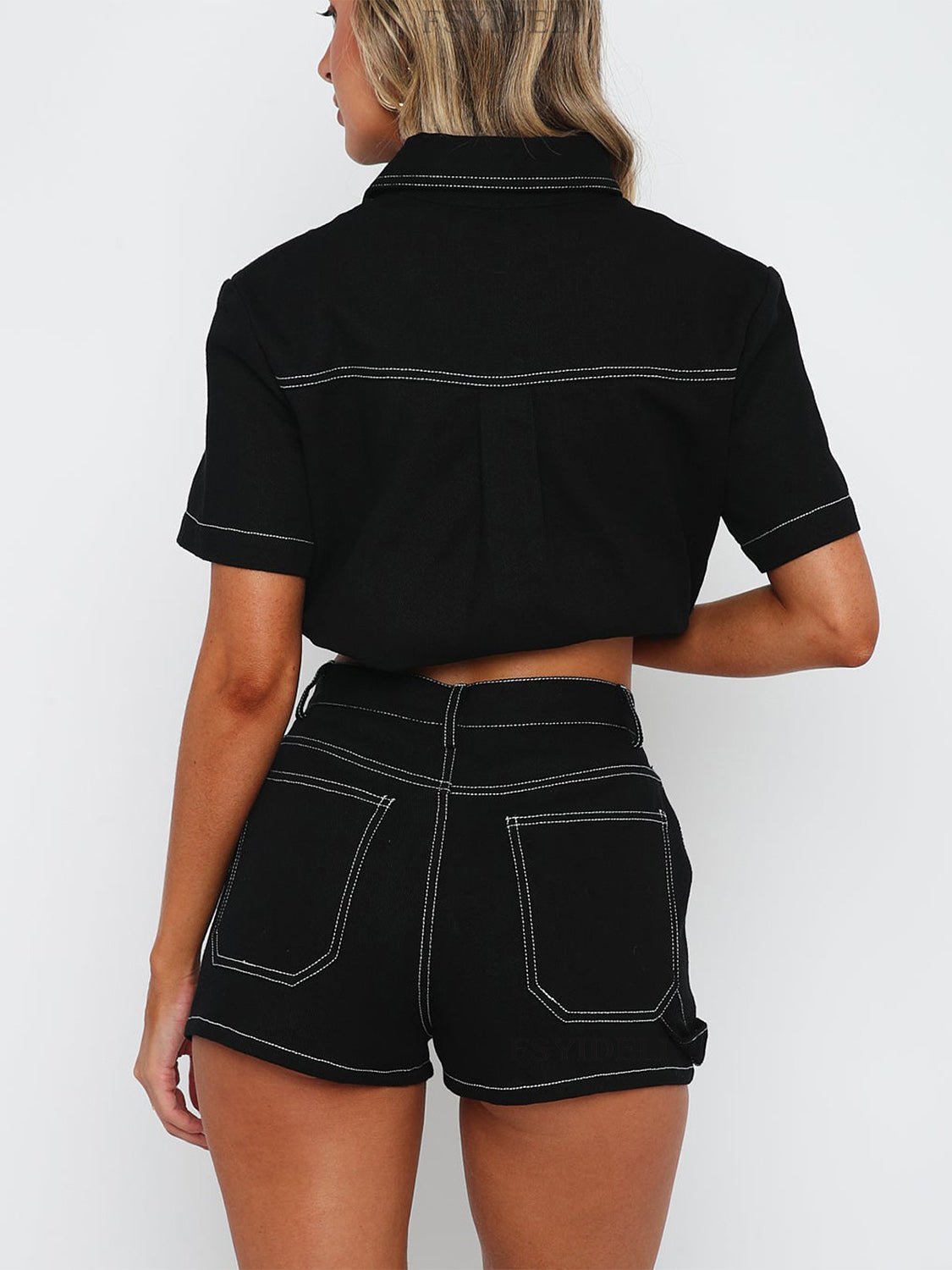 Pocketed Button Up Top and Shorts Set - ViarousViarousViarous